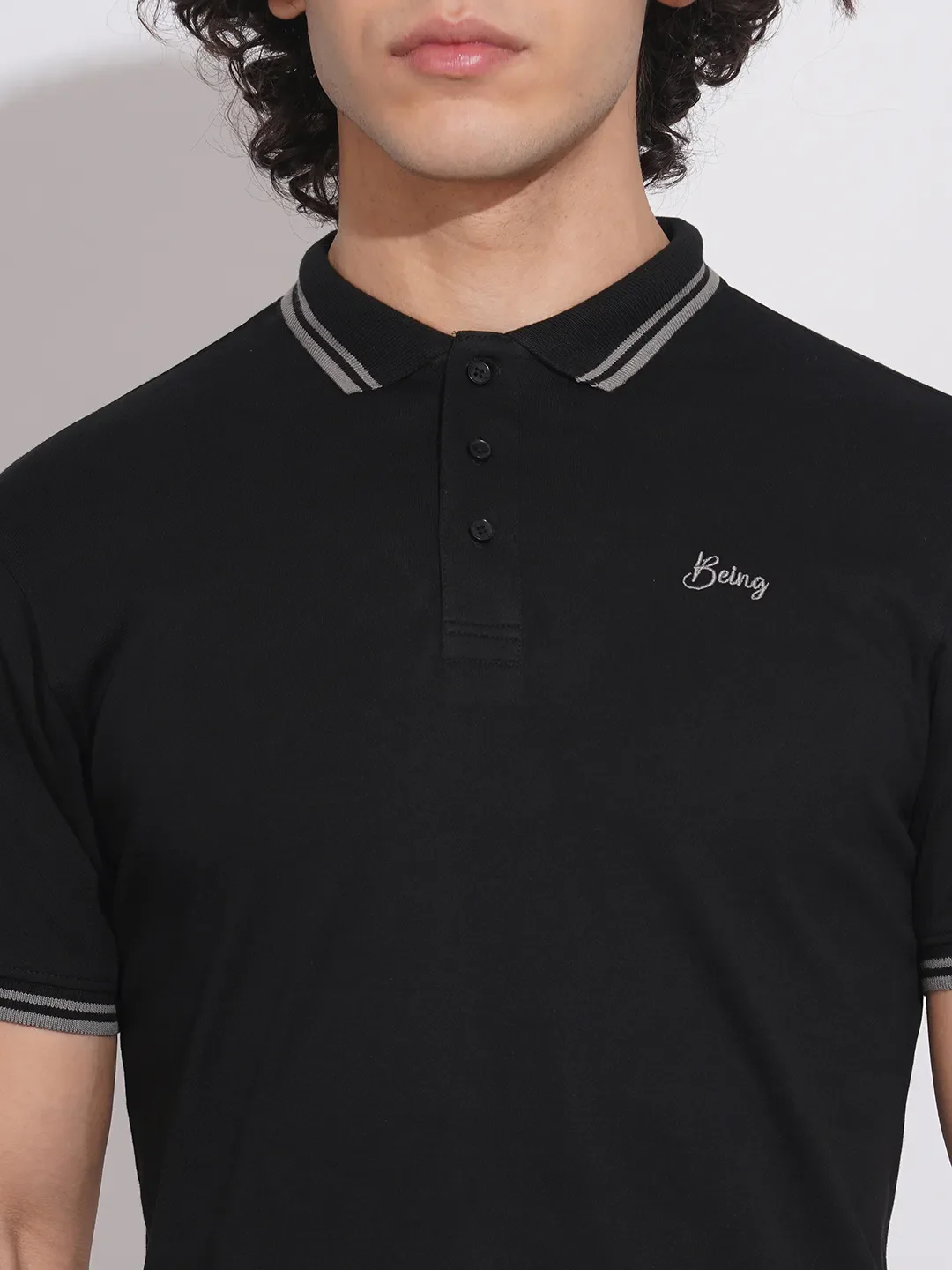 Black Regular Fit Men's Polo T-Shirt by Being Human Clothing - Image 5