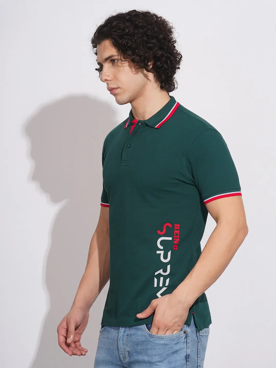 Green Regular Fit Men's Polo T-Shirt by Being Human Clothing - Image 2