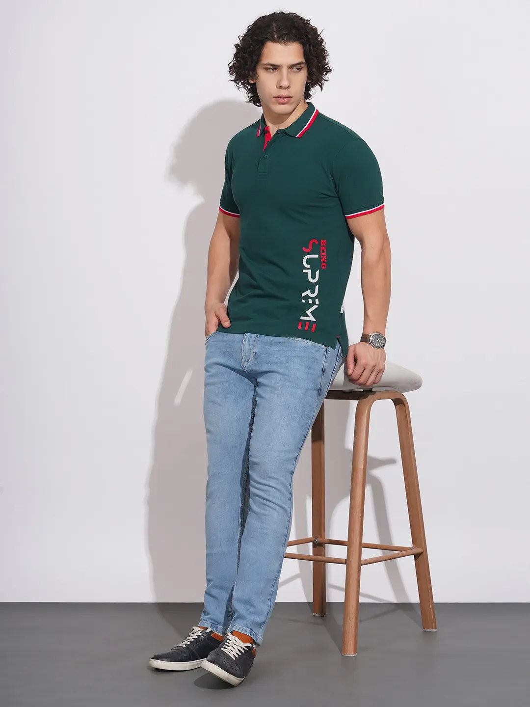 Green Regular Fit Men's Polo T-Shirt by Being Human Clothing - Image 4