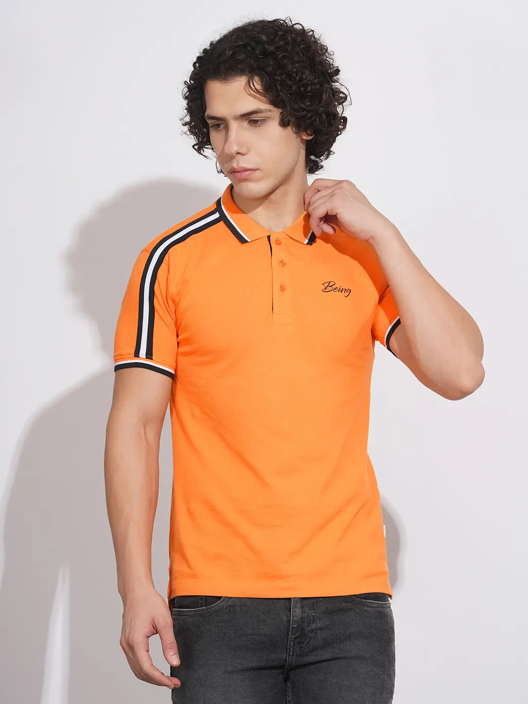 Orange Regular Fit Men's Polo T-Shirt by Being Human Clothing