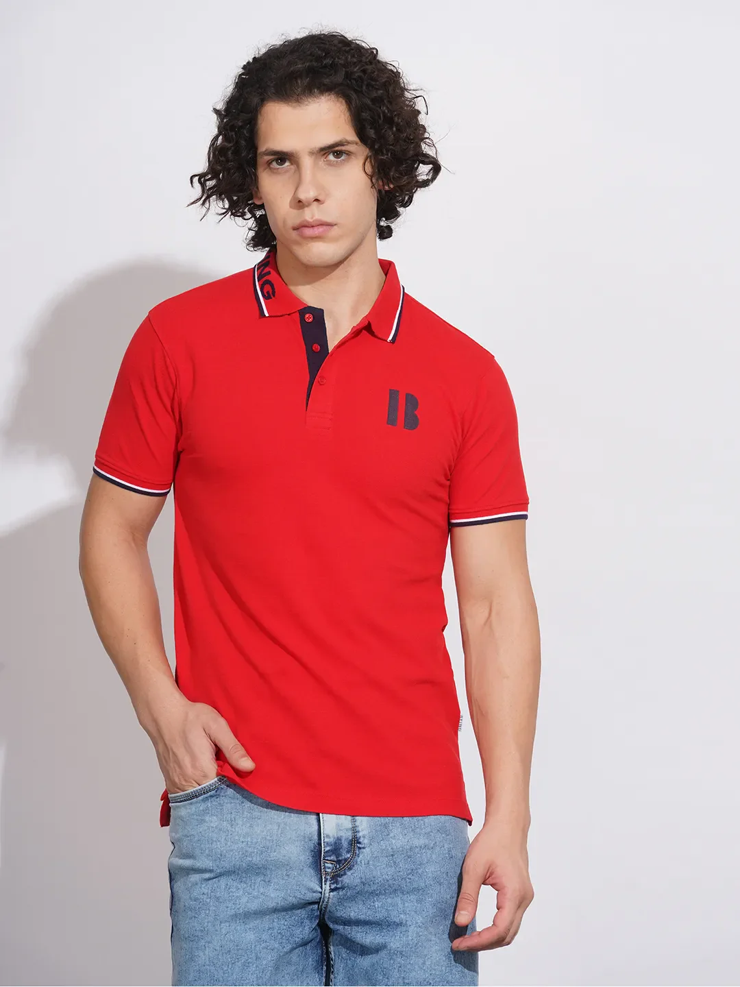 Red Regular Fit Men's Polo T-Shirt by Being Human Clothing