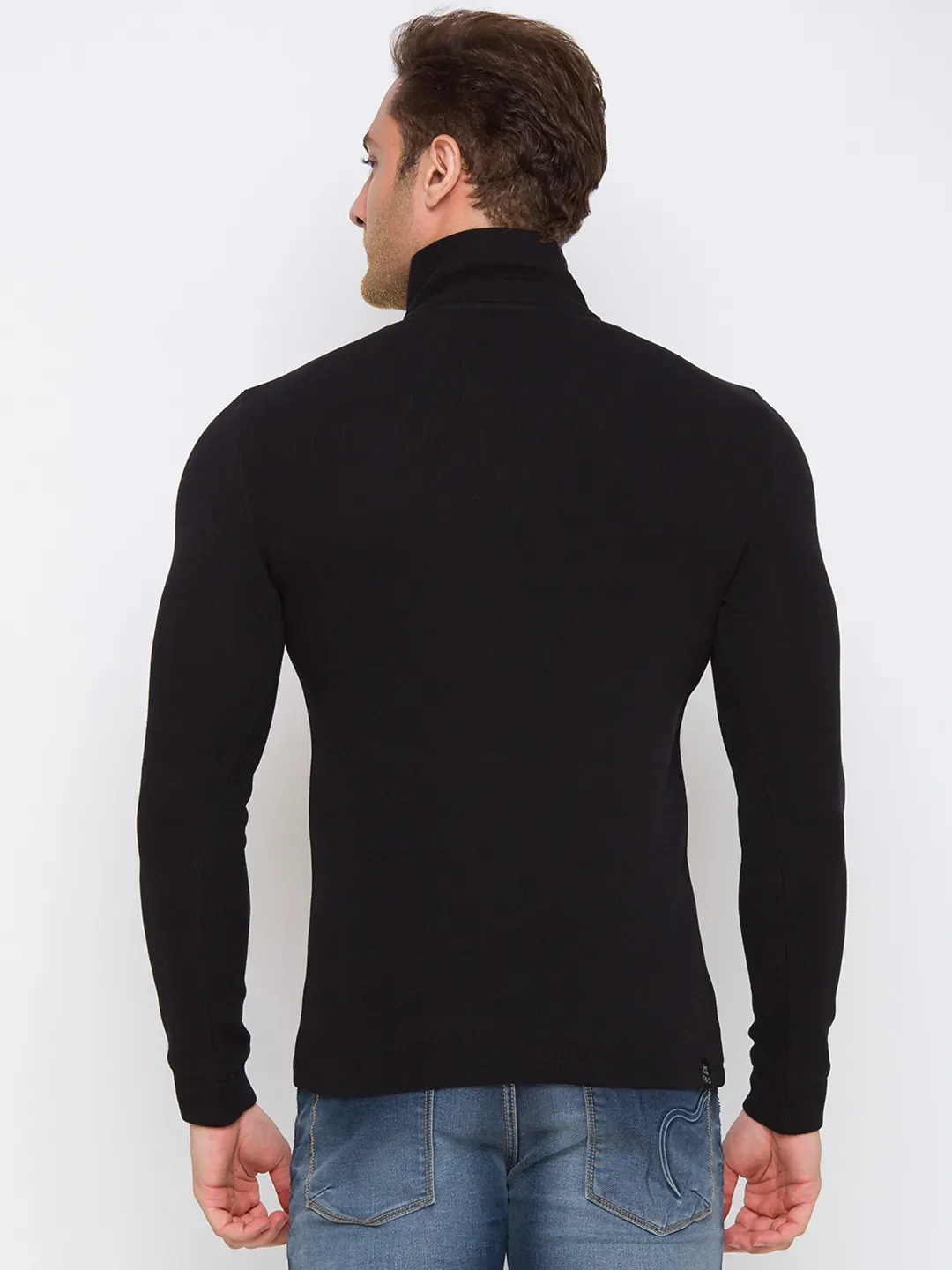 Black Regular Fit Polo Collar Long Sleeves Cotton Men's Sweatshirt by Being Human Clothing - Image 4