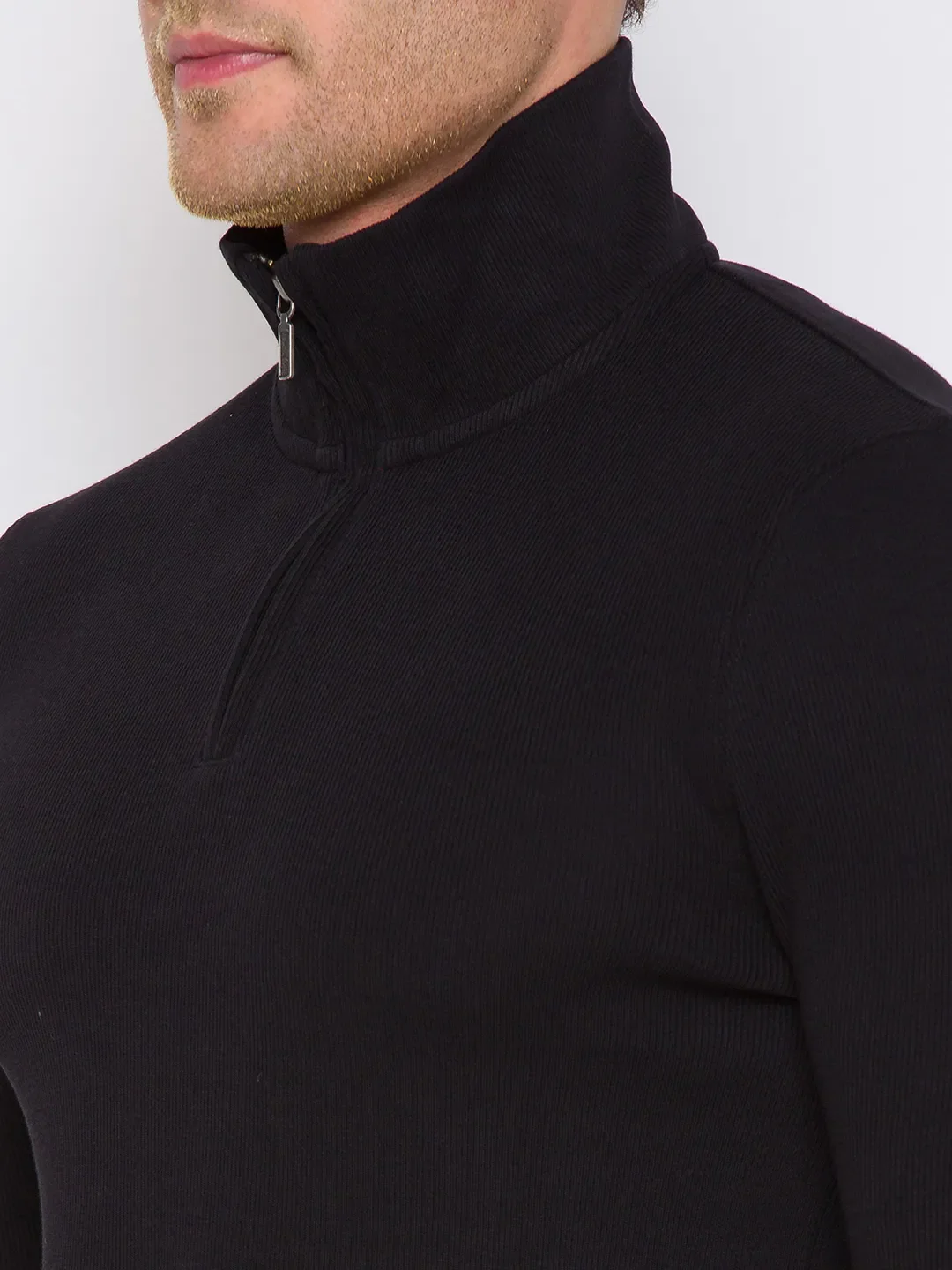 Black Regular Fit Polo Collar Long Sleeves Cotton Men's Sweatshirt by Being Human Clothing - Image 5