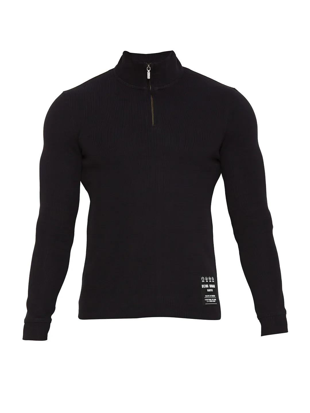 Black Regular Fit Polo Collar Long Sleeves Cotton Men's Sweatshirt by Being Human Clothing - Image 6