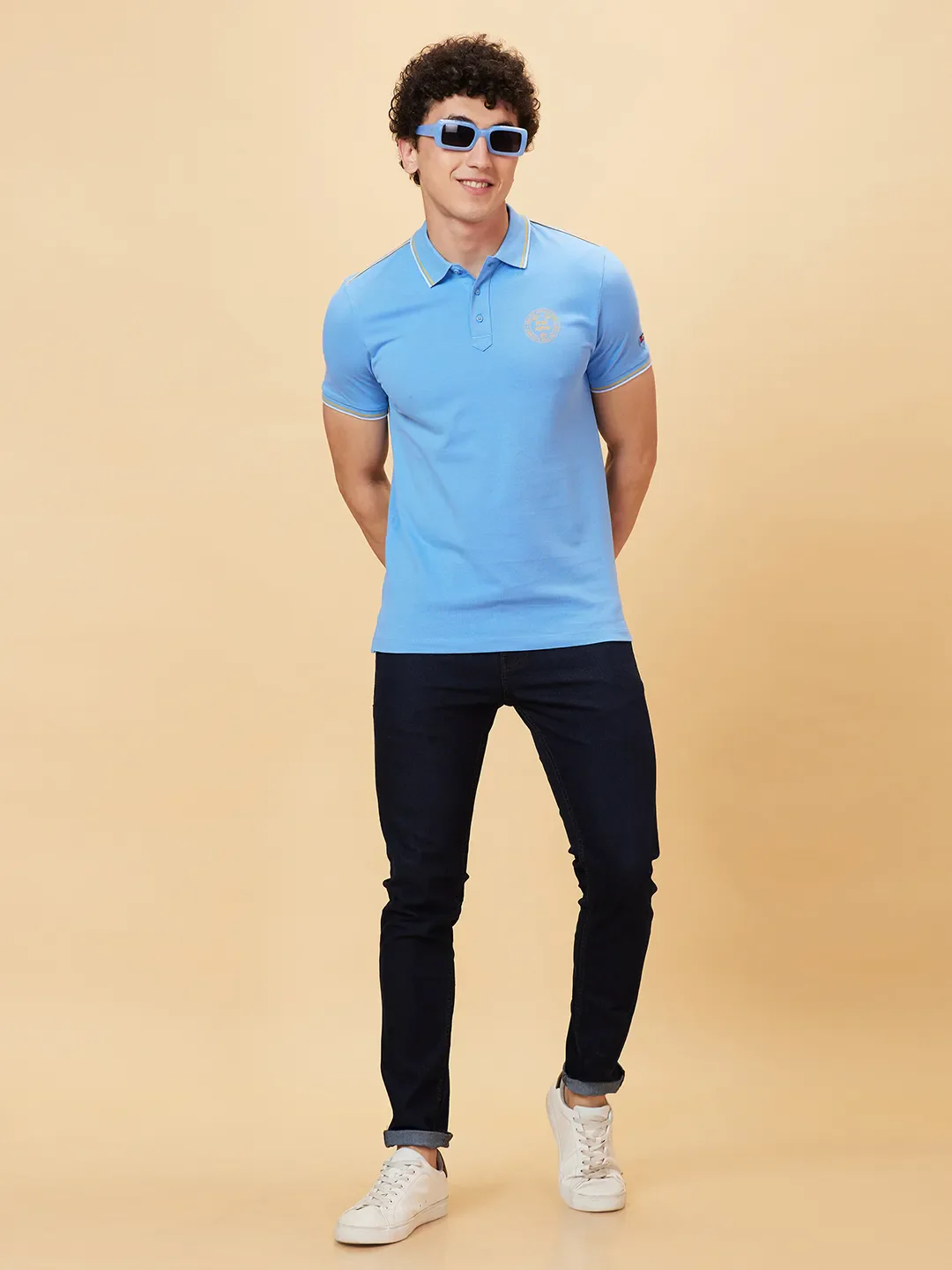 Blue Regular Fit Men's Polo T-Shirt by Being Human Clothing - Image 5