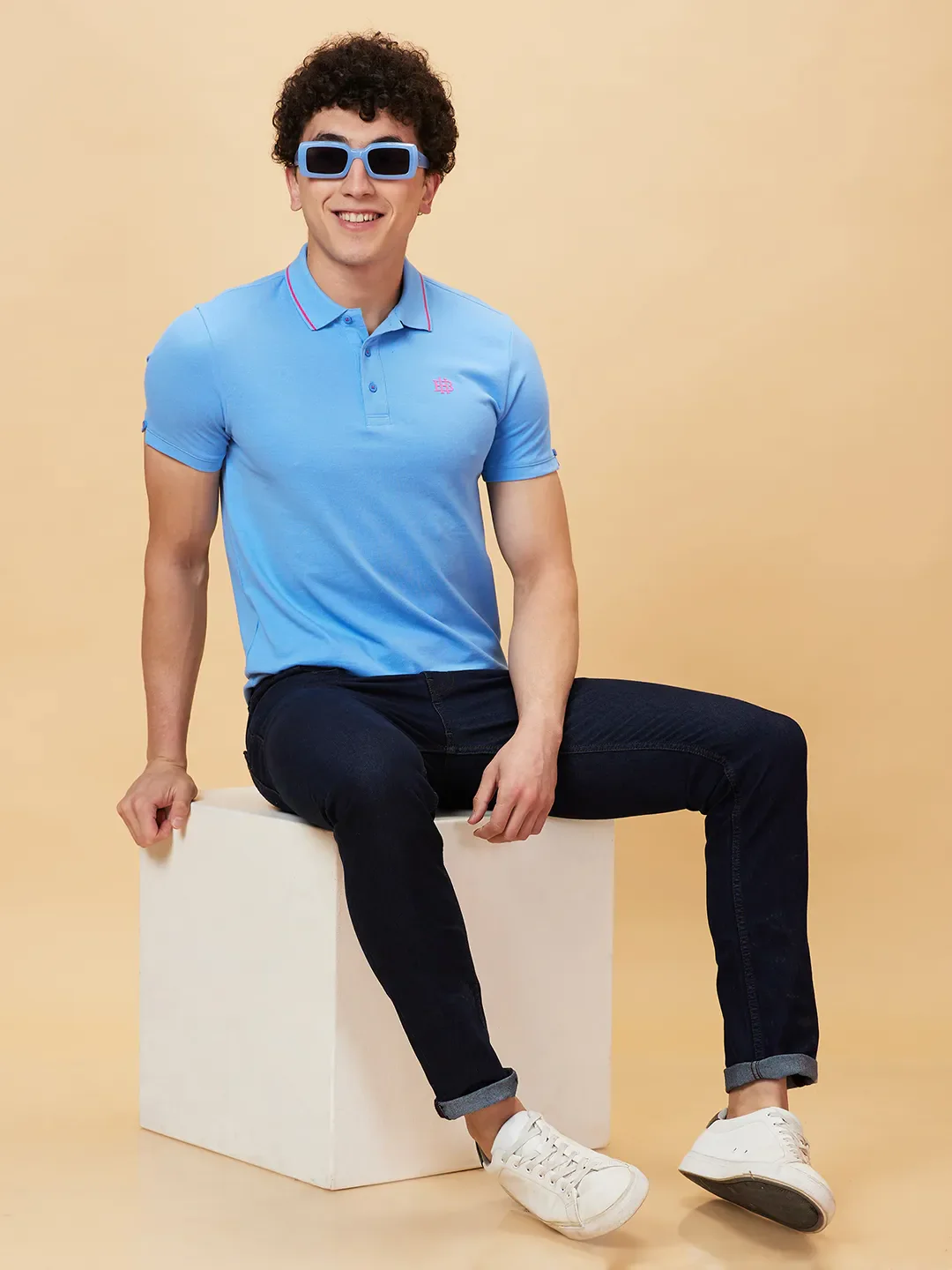 Blue Regular Fit Men's Polo T-Shirt by Being Human Clothing - Image 5