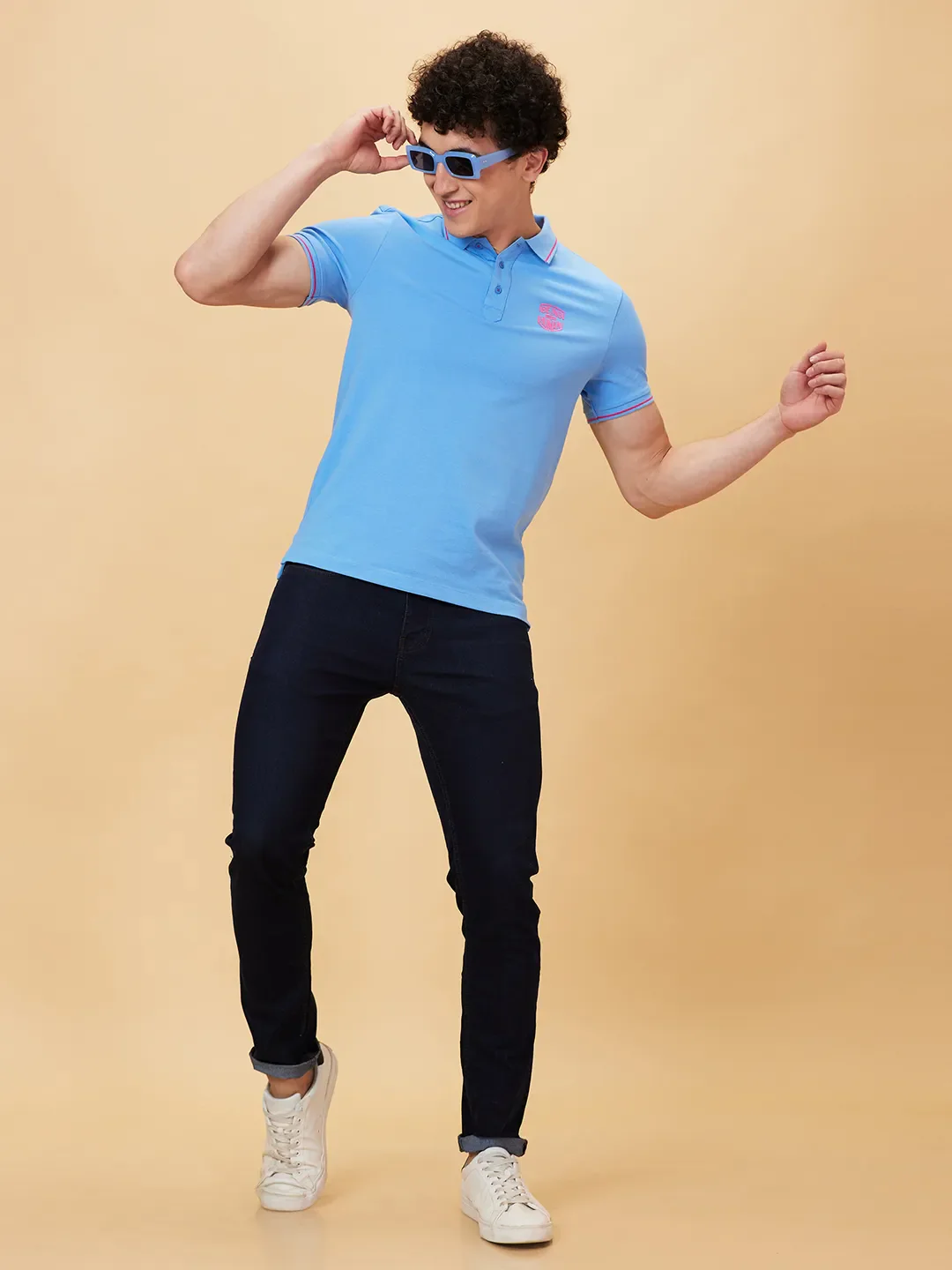 Blue Regular Fit Men's Polo T-Shirt by Being Human Clothing - Image 5
