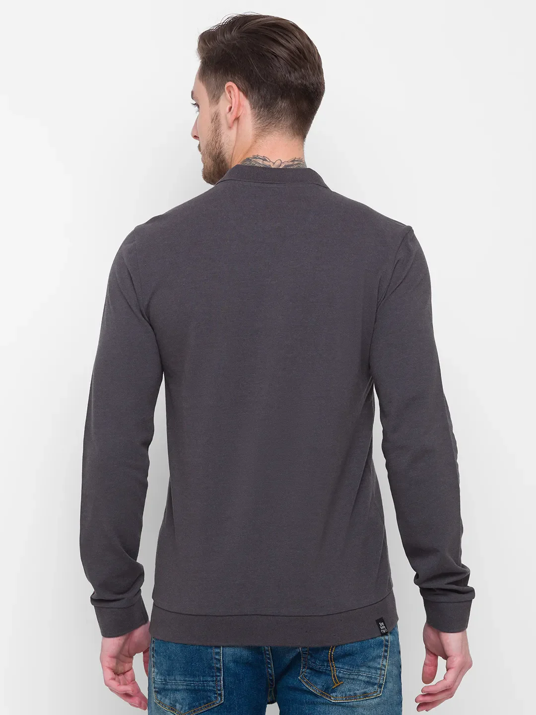 Grey Regular Fit Men's Long Sleeves Polo T-Shirt by Being Human Clothing - Image 3