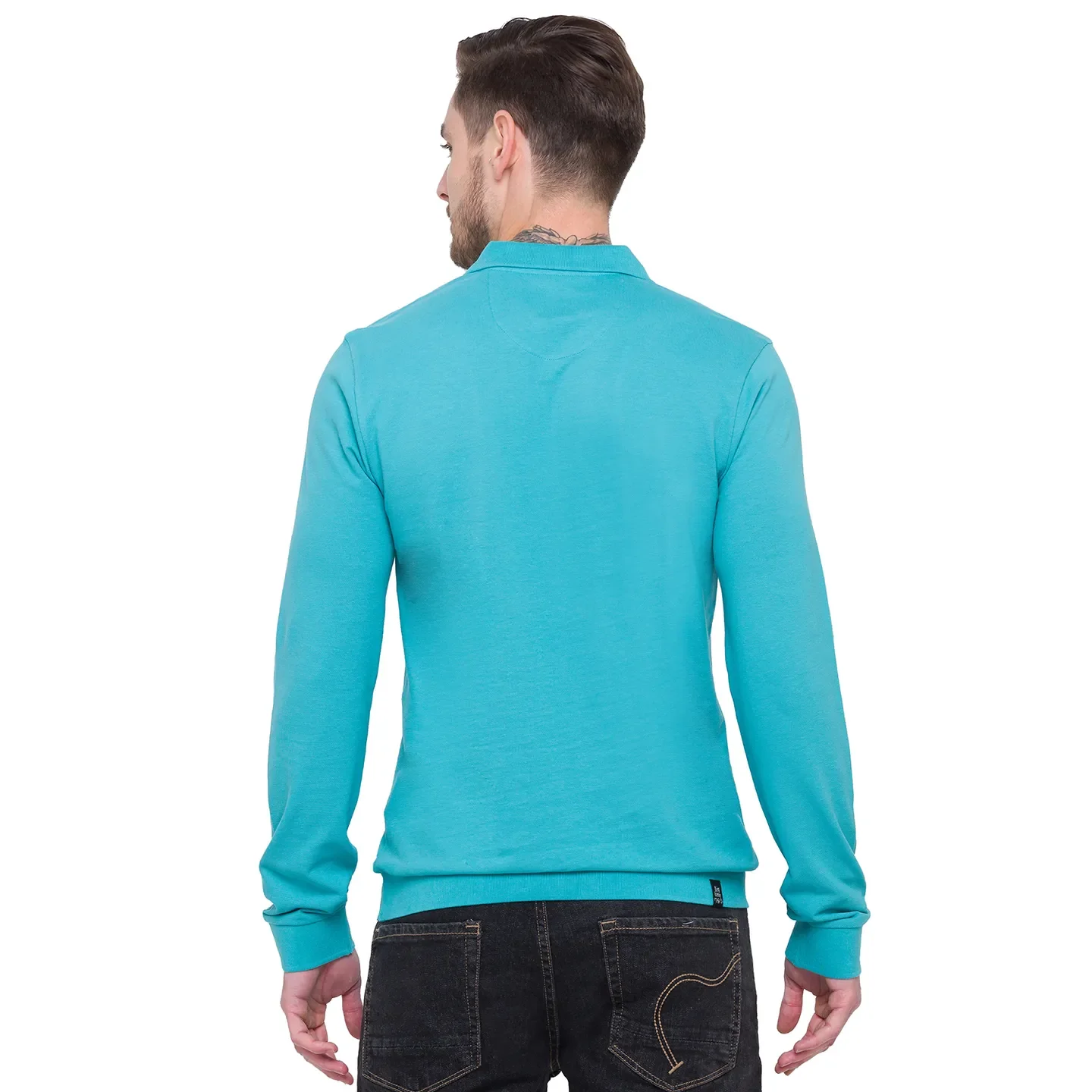 Blue Regular Fit Men's Long Sleeves Polo T-Shirt by Being Human Clothing - Image 3