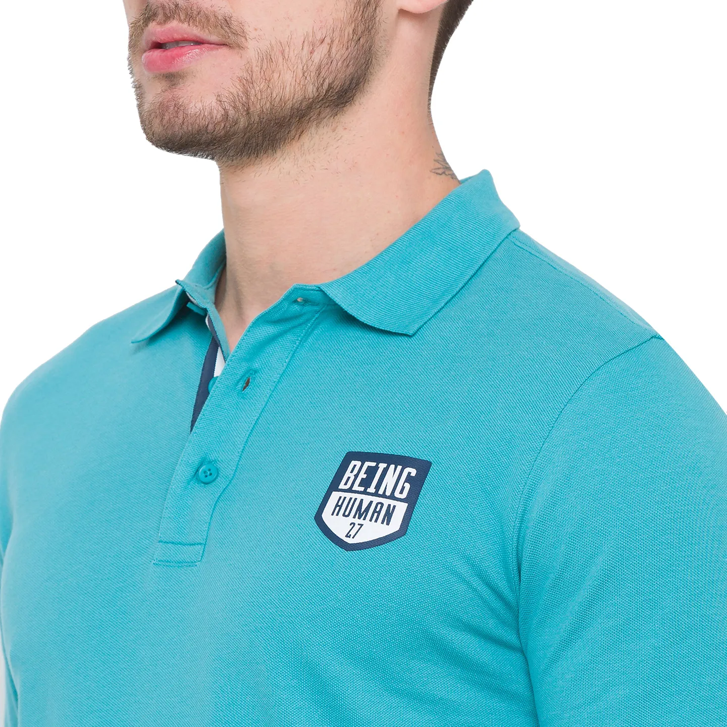 Blue Regular Fit Men's Long Sleeves Polo T-Shirt by Being Human Clothing - Image 5