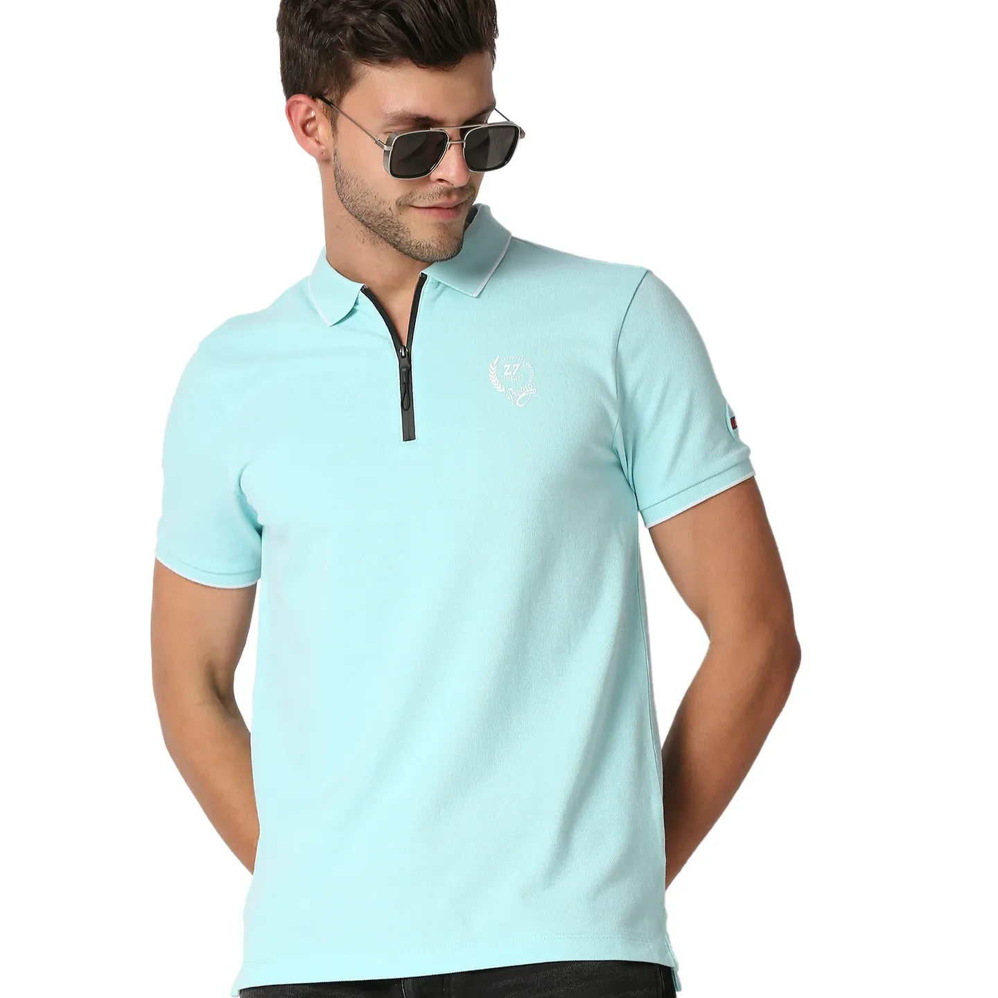 Blue Regular Fit Men's Polo T-Shirt by Being Human Clothing - Image 7
