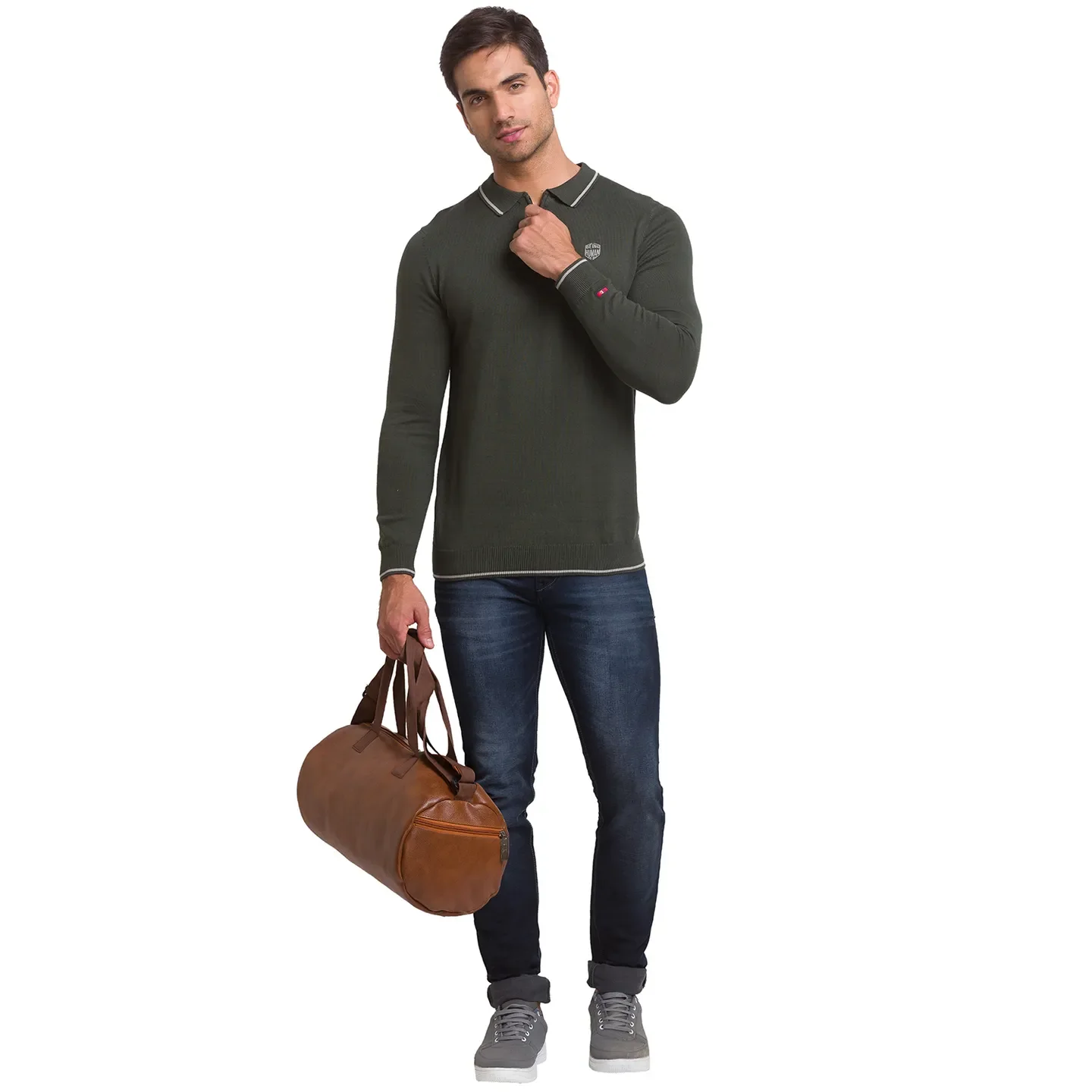 Green Regular Fit Men's Long Sleeves Polo T-Shirt by Being Human Clothing - Image 2