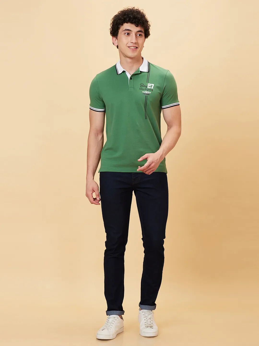 Green Regular Fit Men's Polo T-Shirt by Being Human Clothing