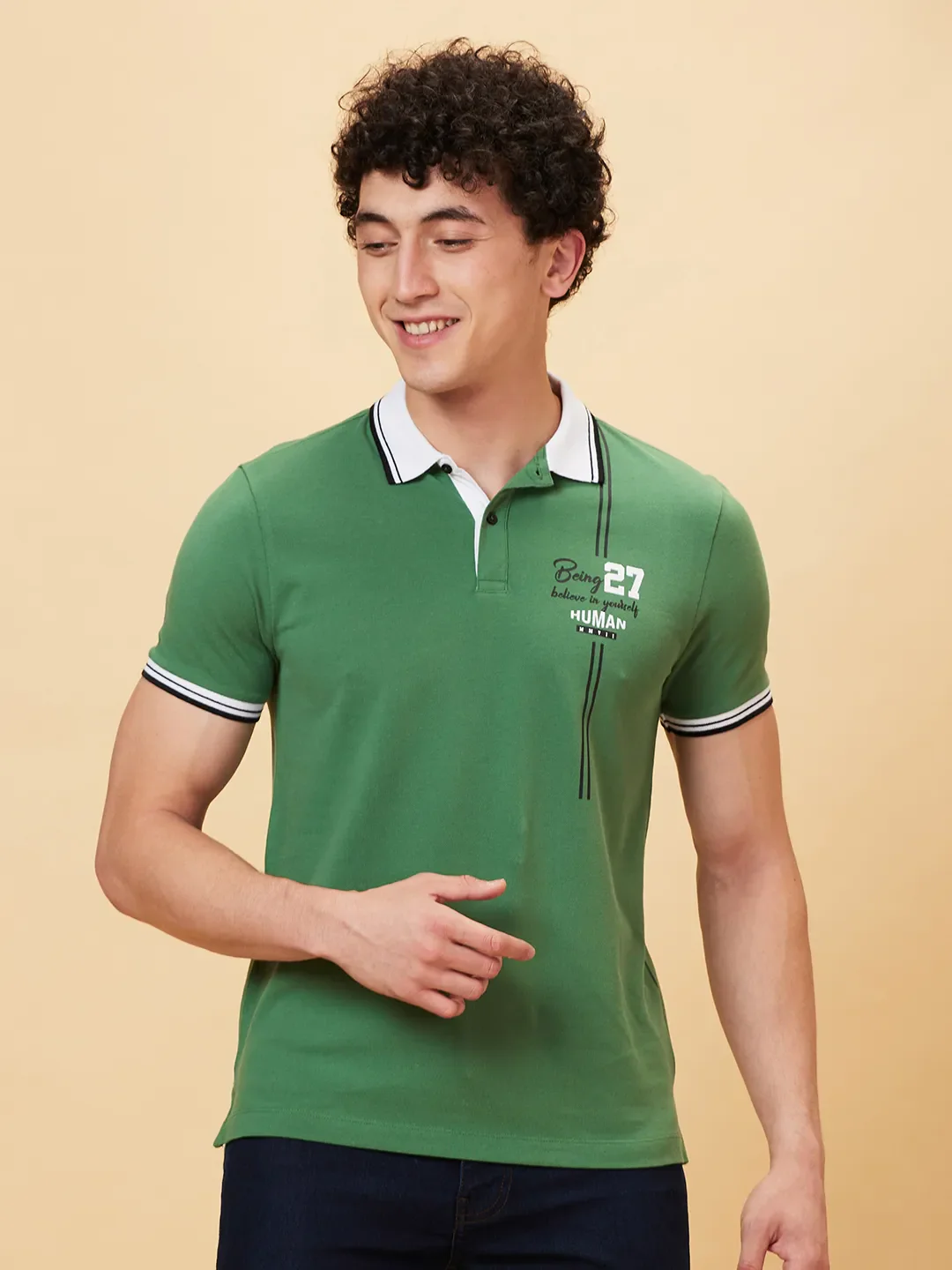Green Regular Fit Men's Polo T-Shirt by Being Human Clothing - Image 6