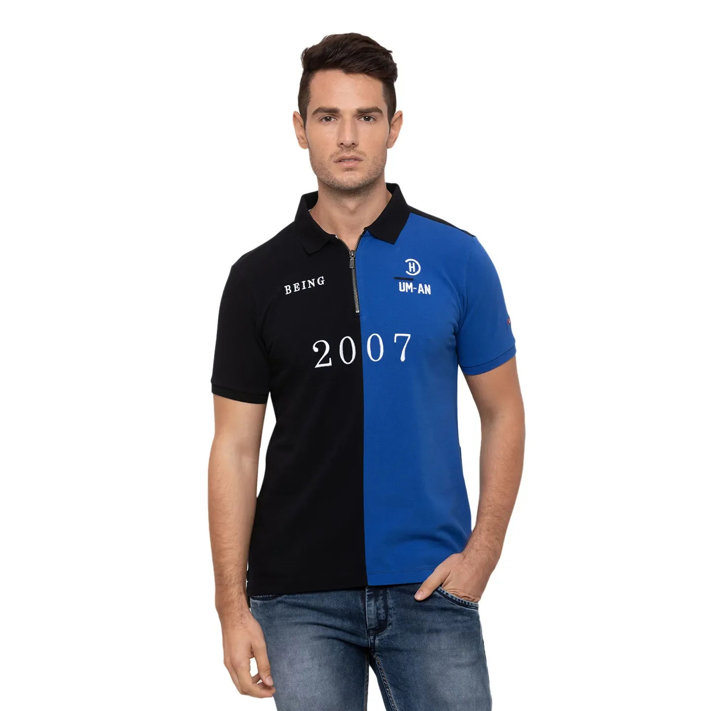 Black Regular Fit Men's Polo T-Shirt by Being Human Clothing