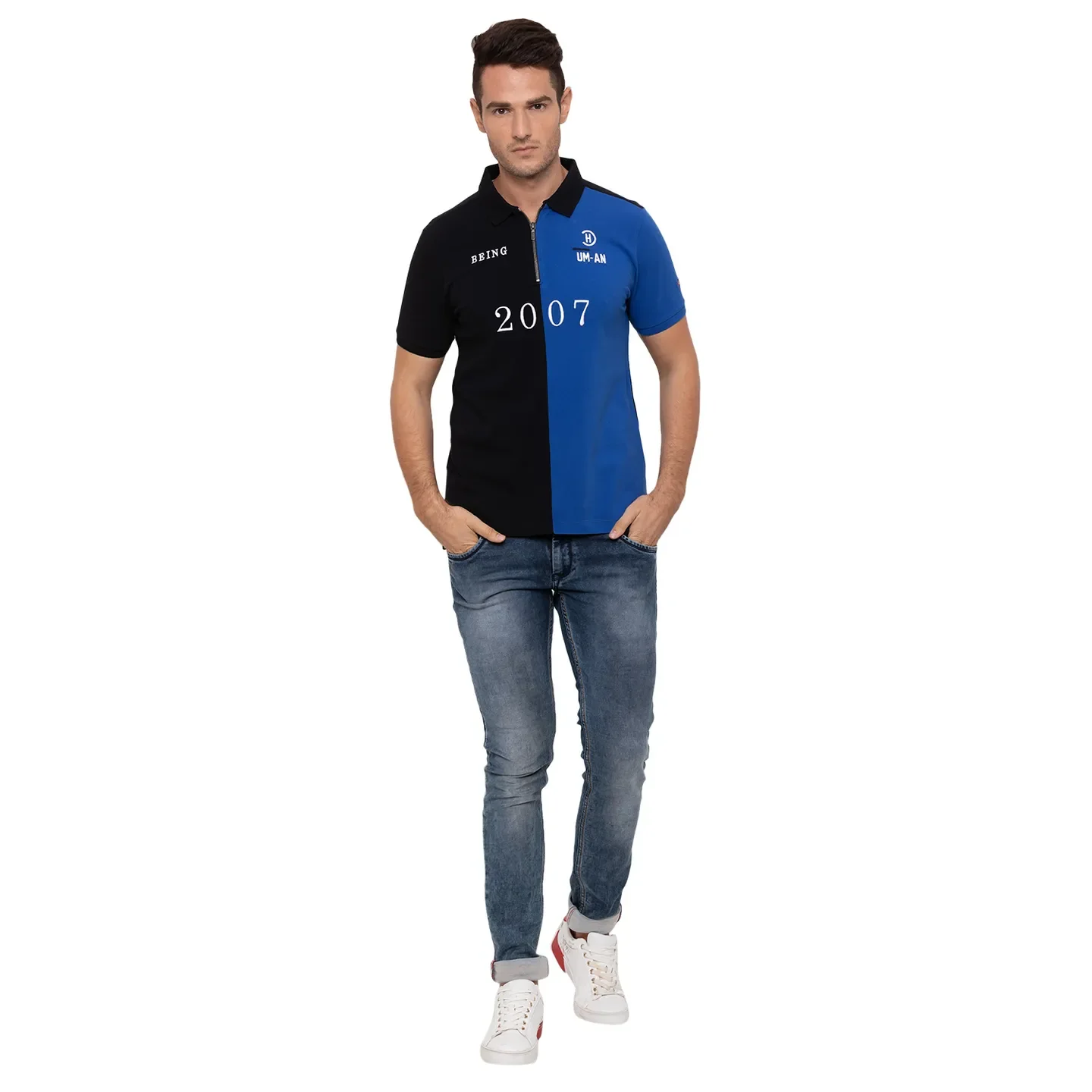Black Regular Fit Men's Polo T-Shirt by Being Human Clothing - Image 2
