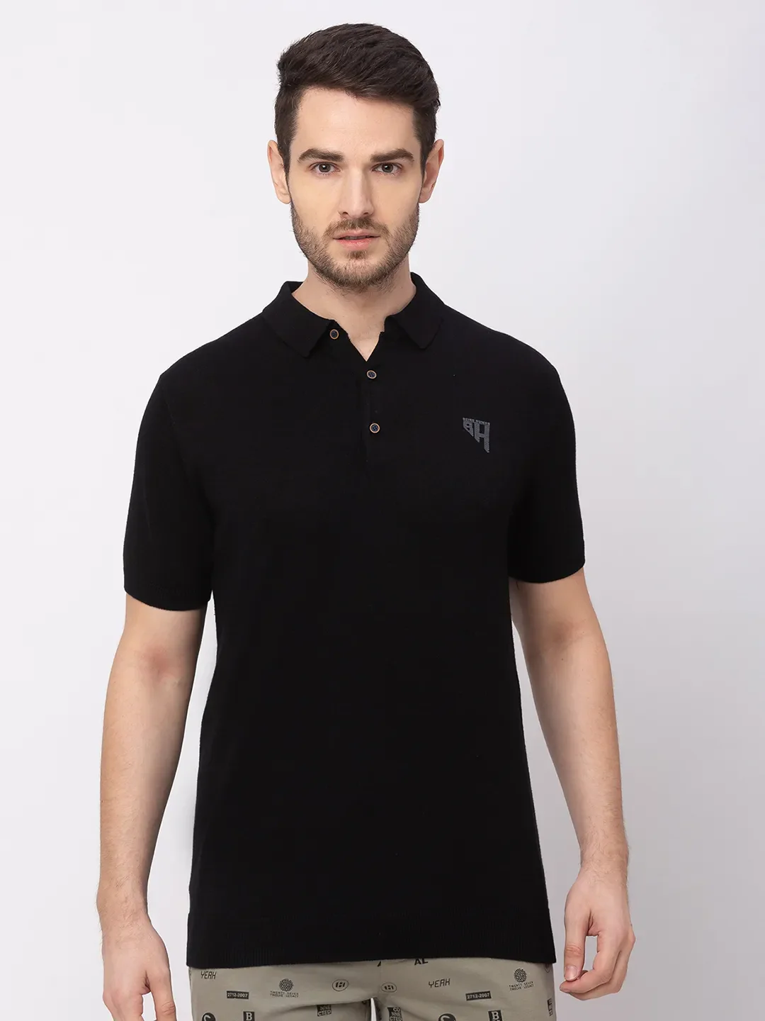 Black Regular Fit Men's Polo T-Shirt by Being Human Clothing