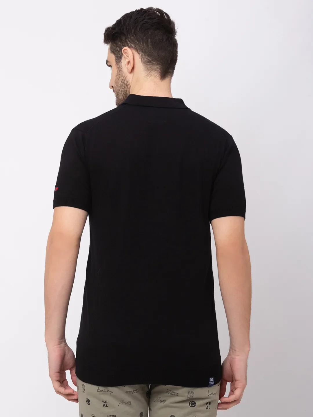 Black Regular Fit Men's Polo T-Shirt by Being Human Clothing - Image 2