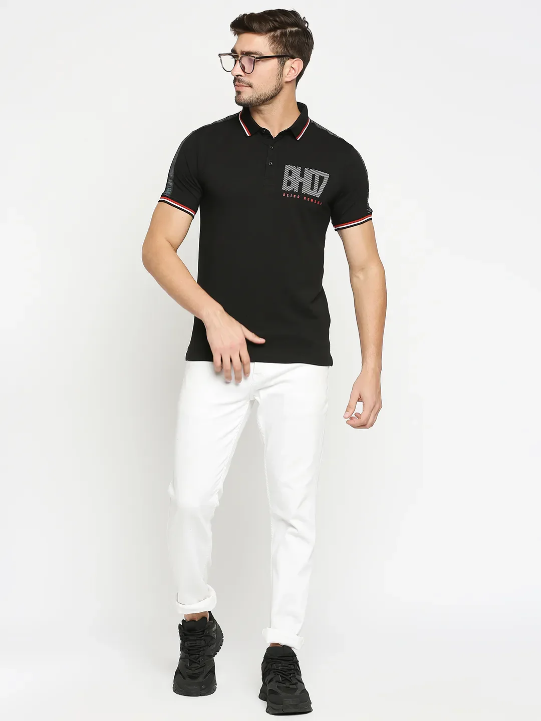Black Regular Fit Men's Polo T-Shirt by Being Human Clothing