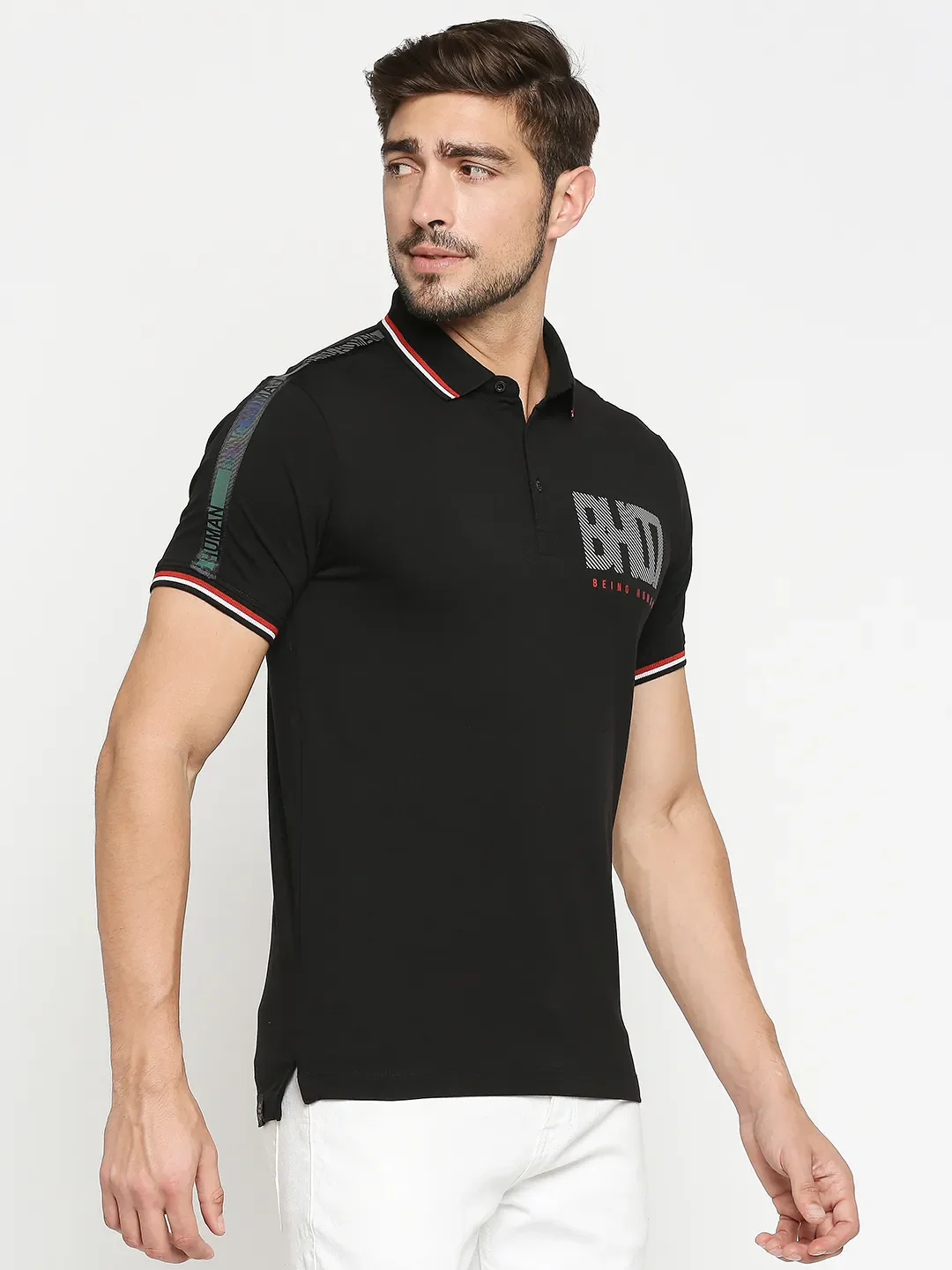 Black Regular Fit Men's Polo T-Shirt by Being Human Clothing - Image 4
