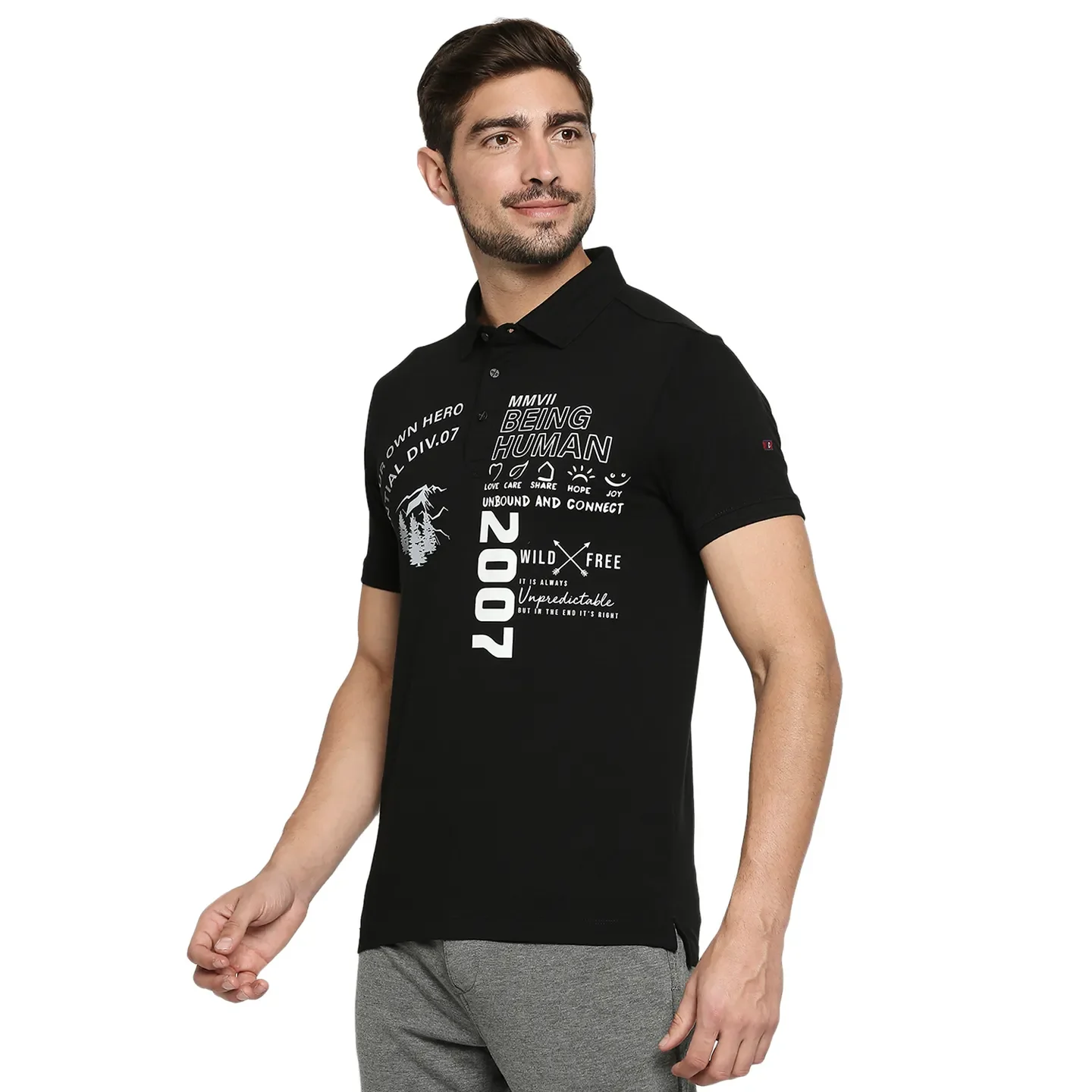 Black Regular Fit Men's Polo T-Shirt by Being Human Clothing - Image 3