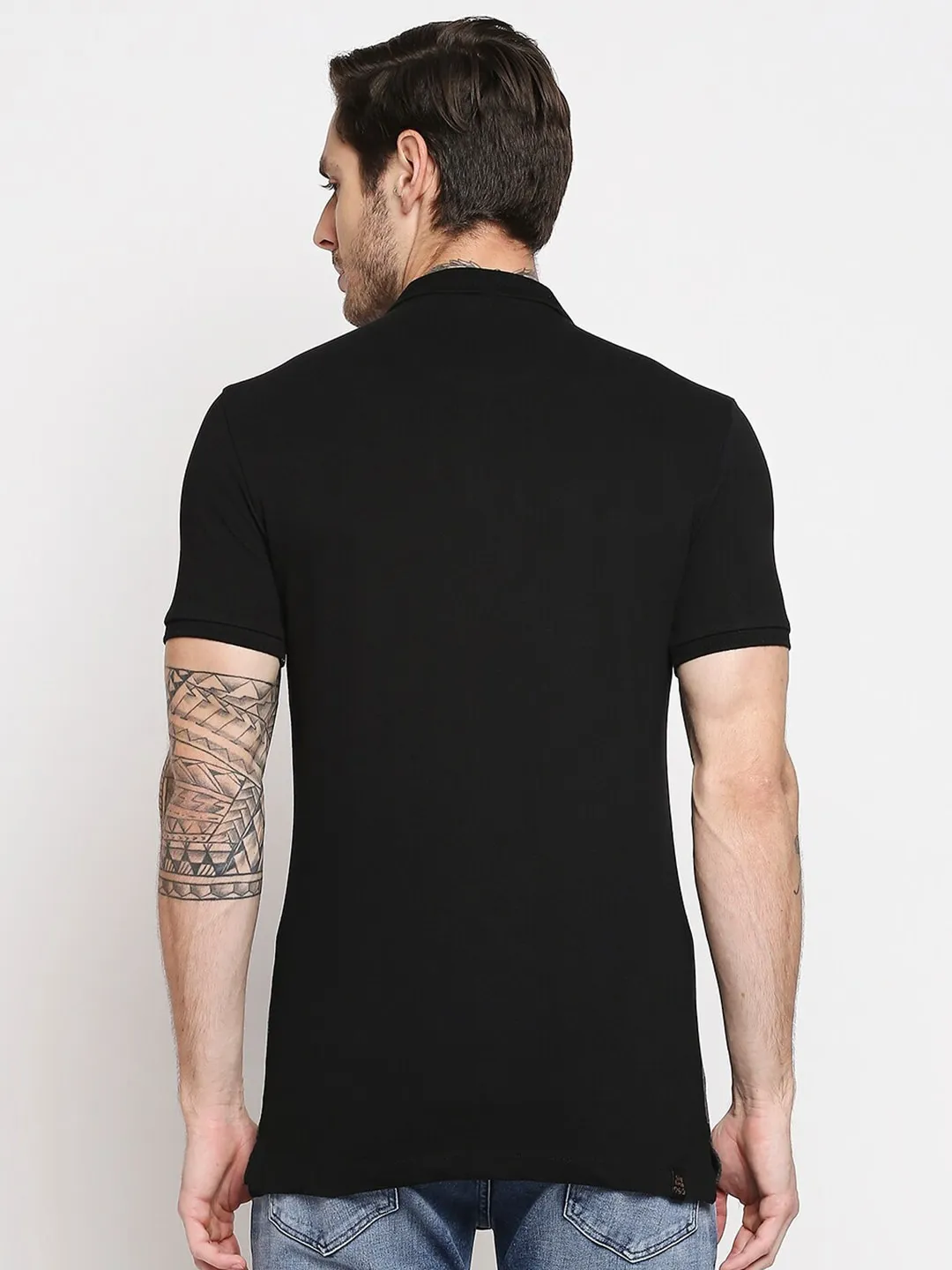 Black Regular Fit Men's Polo T-Shirt by Being Human Clothing