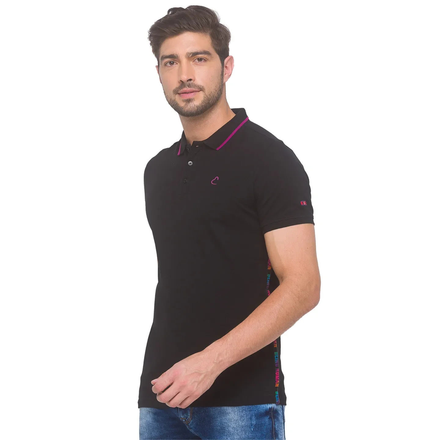 Black Regular Fit Men's Polo T-shirt by Being Human Clothing - Image 3