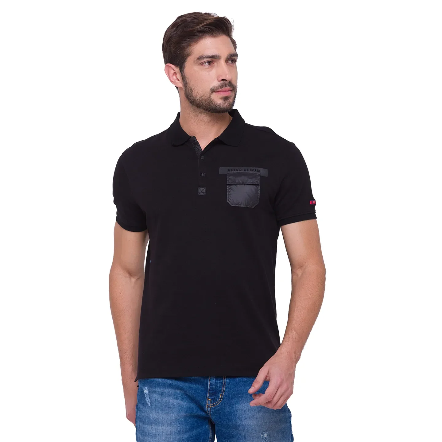 Black Regular Fit Men's Polo T-Shirt by Being Human Clothing