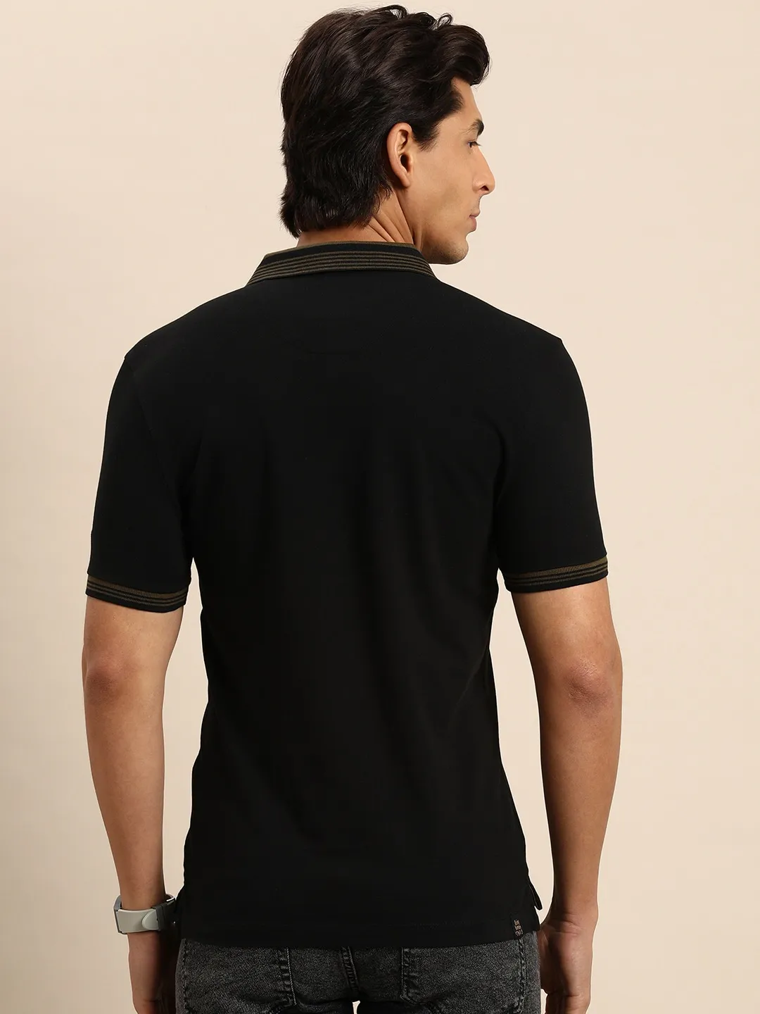 Black Regular Fit Men's Polo T-Shirt by Being Human Clothing - Image 2
