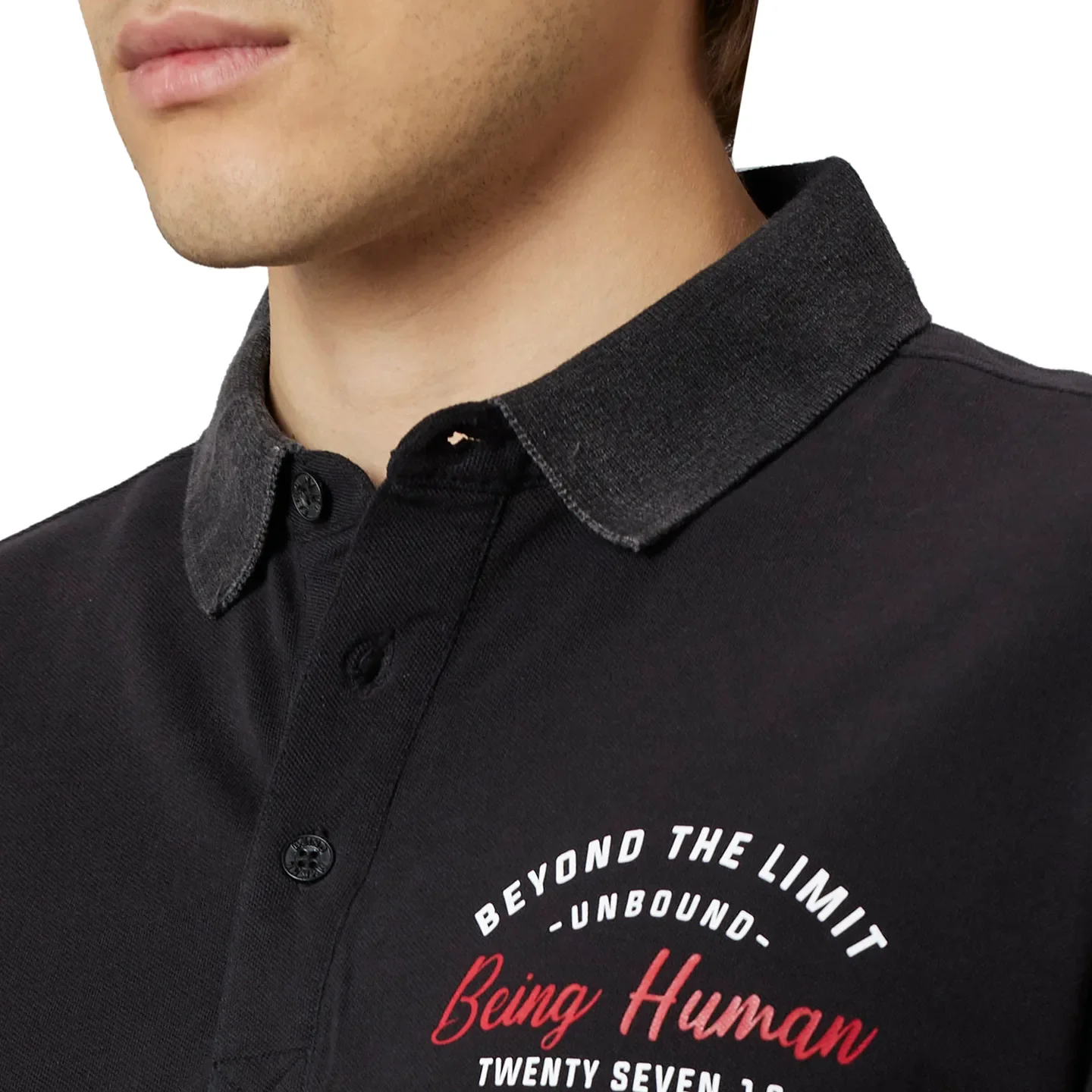 Black Regular Fit Men's Polo T-Shirt by Being Human Clothing - Image 4