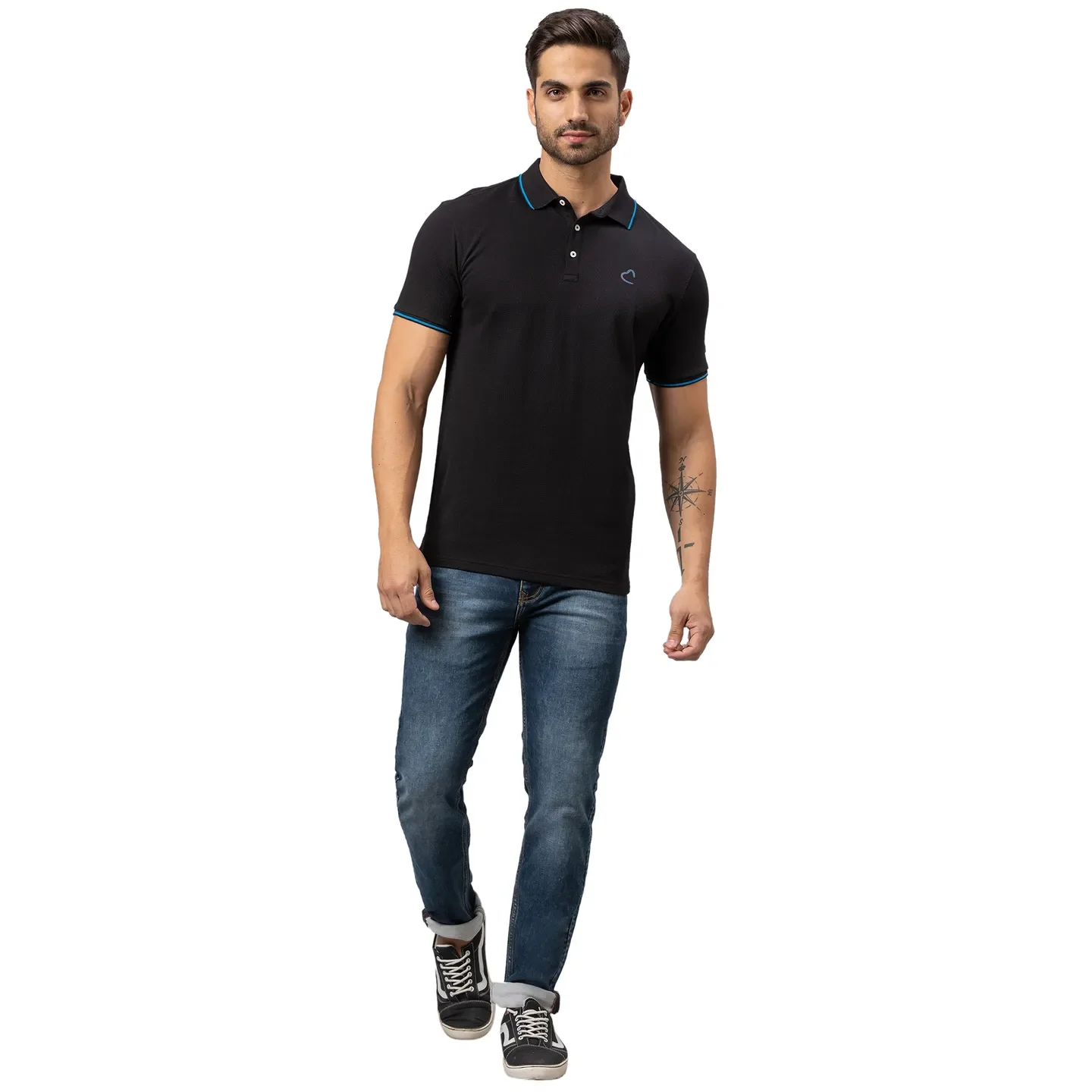 Black Regular Fit Men's Polo T-Shirt by Being Human Clothing - Image 2