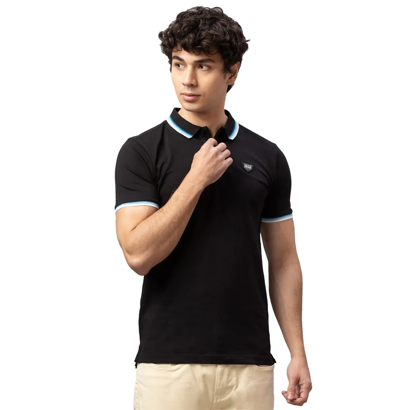 Black Regular Fit Men's Polo T-Shirt by Being Human Clothing