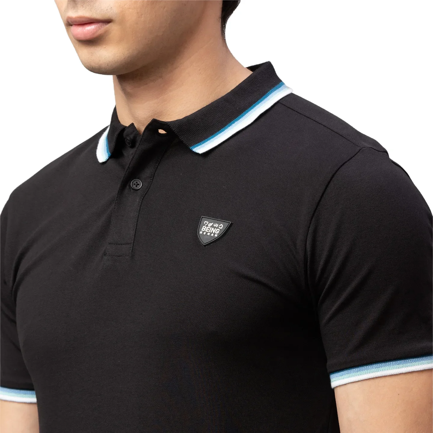 Black Regular Fit Men's Polo T-Shirt by Being Human Clothing - Image 5