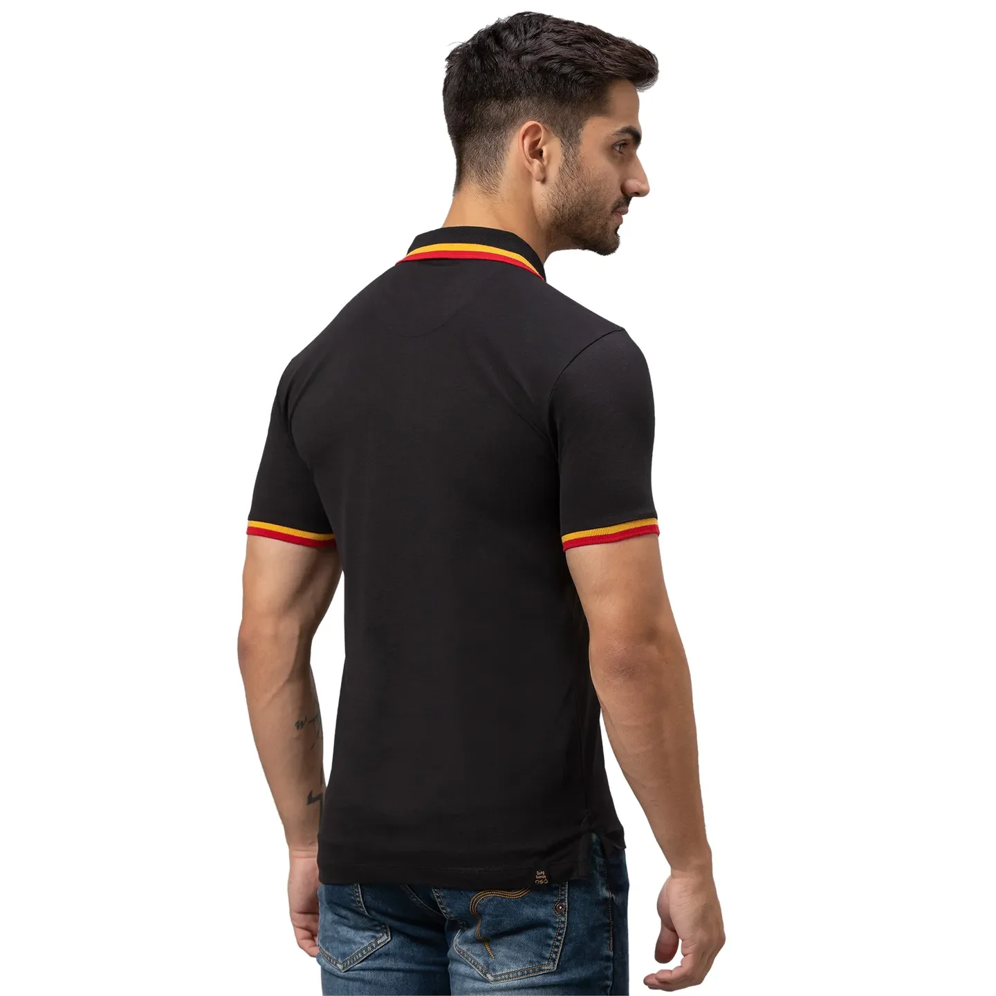 Black Regular Fit Men's Polo T-shirt by Being Human Clothing - Image 3