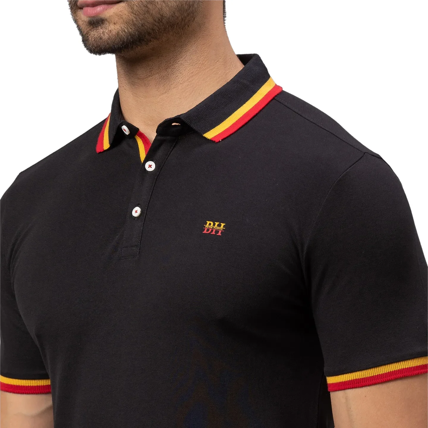 Black Regular Fit Men's Polo T-shirt by Being Human Clothing - Image 5
