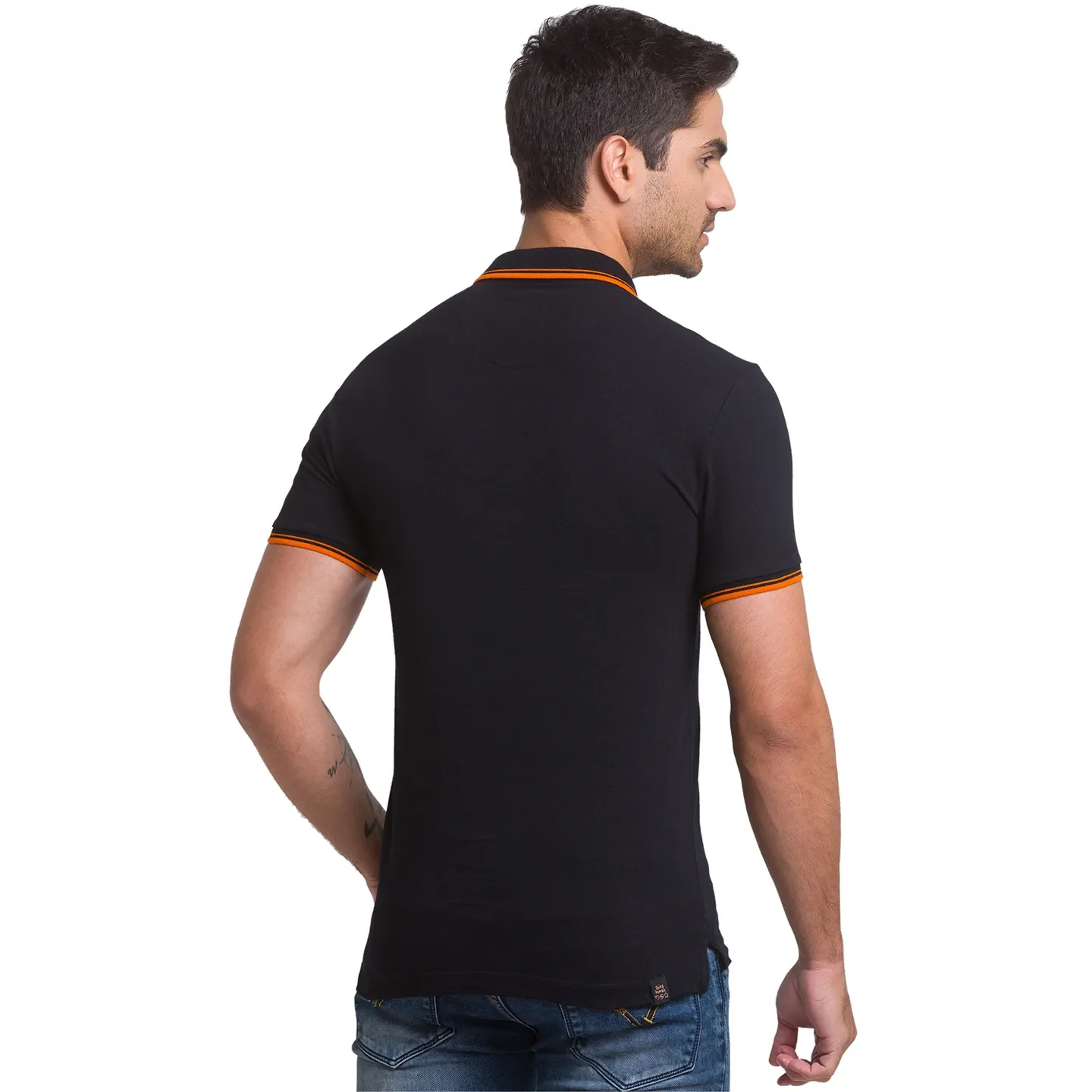 Black Regular Fit Men's Polo T-shirt by Being Human Clothing - Image 4