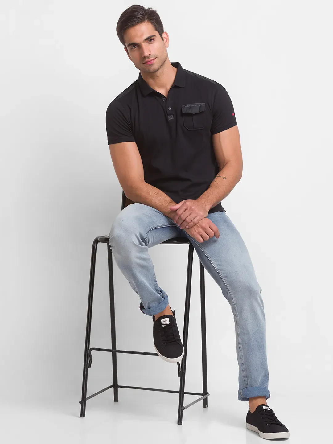 Black Regular Fit Men's Polo T-Shirt by Being Human Clothing - Image 5