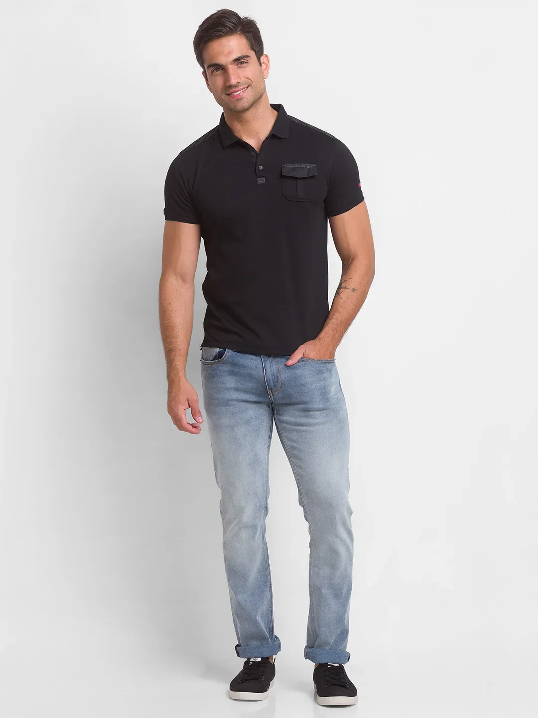 Black Regular Fit Men's Polo T-Shirt by Being Human Clothing - Image 6