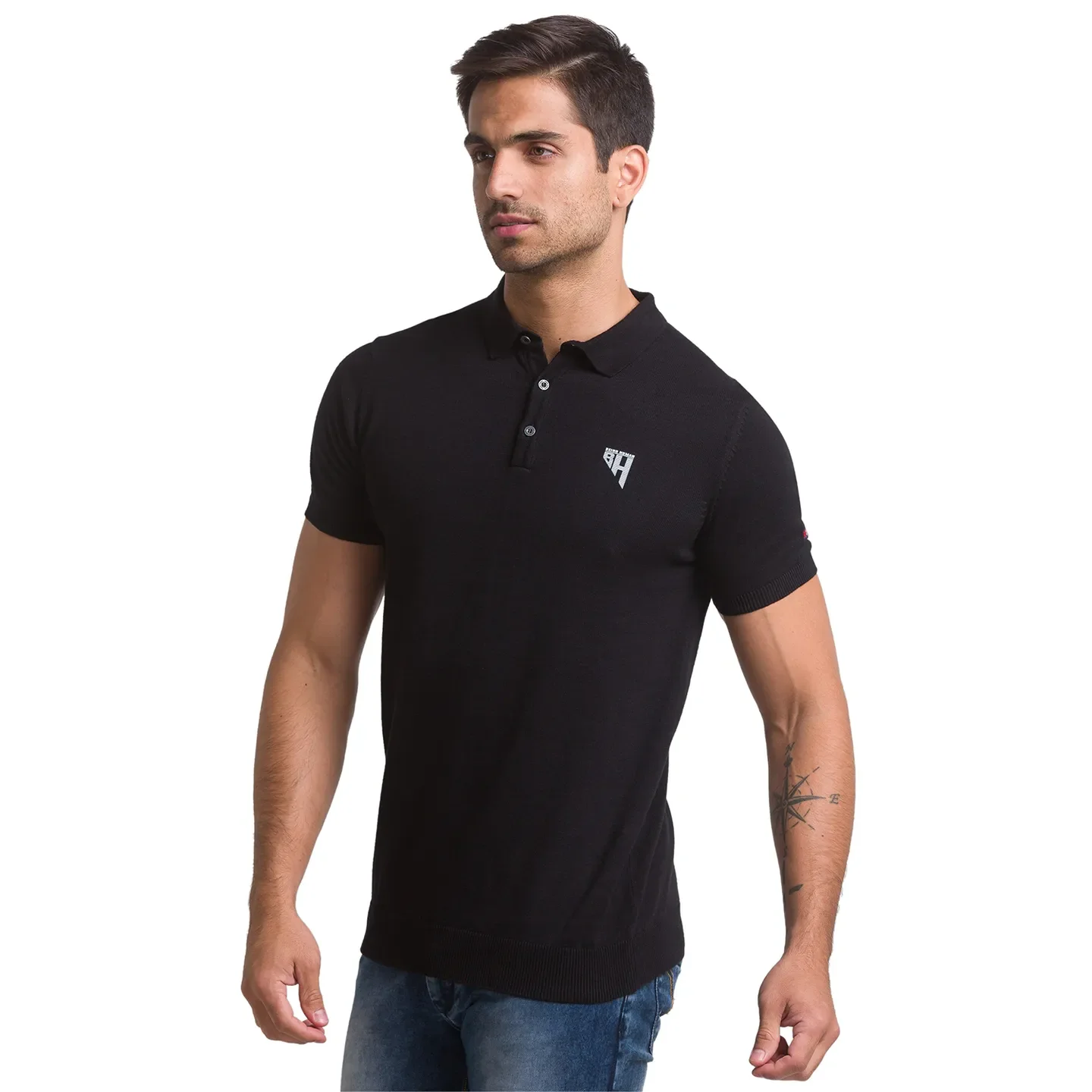 Black Regular Fit Men's Polo T-Shirt by Being Human Clothing