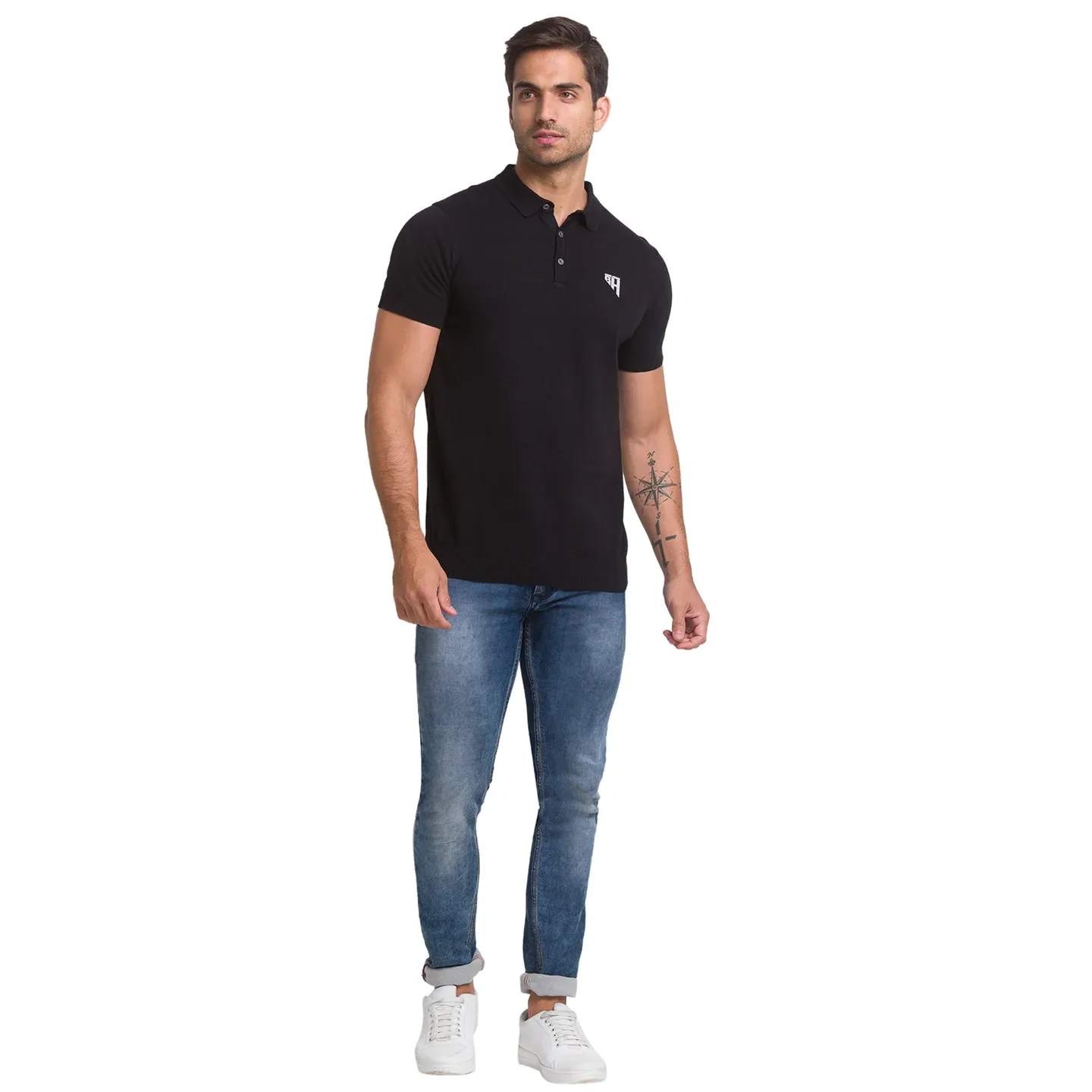 Black Regular Fit Men's Polo T-Shirt by Being Human Clothing - Image 3