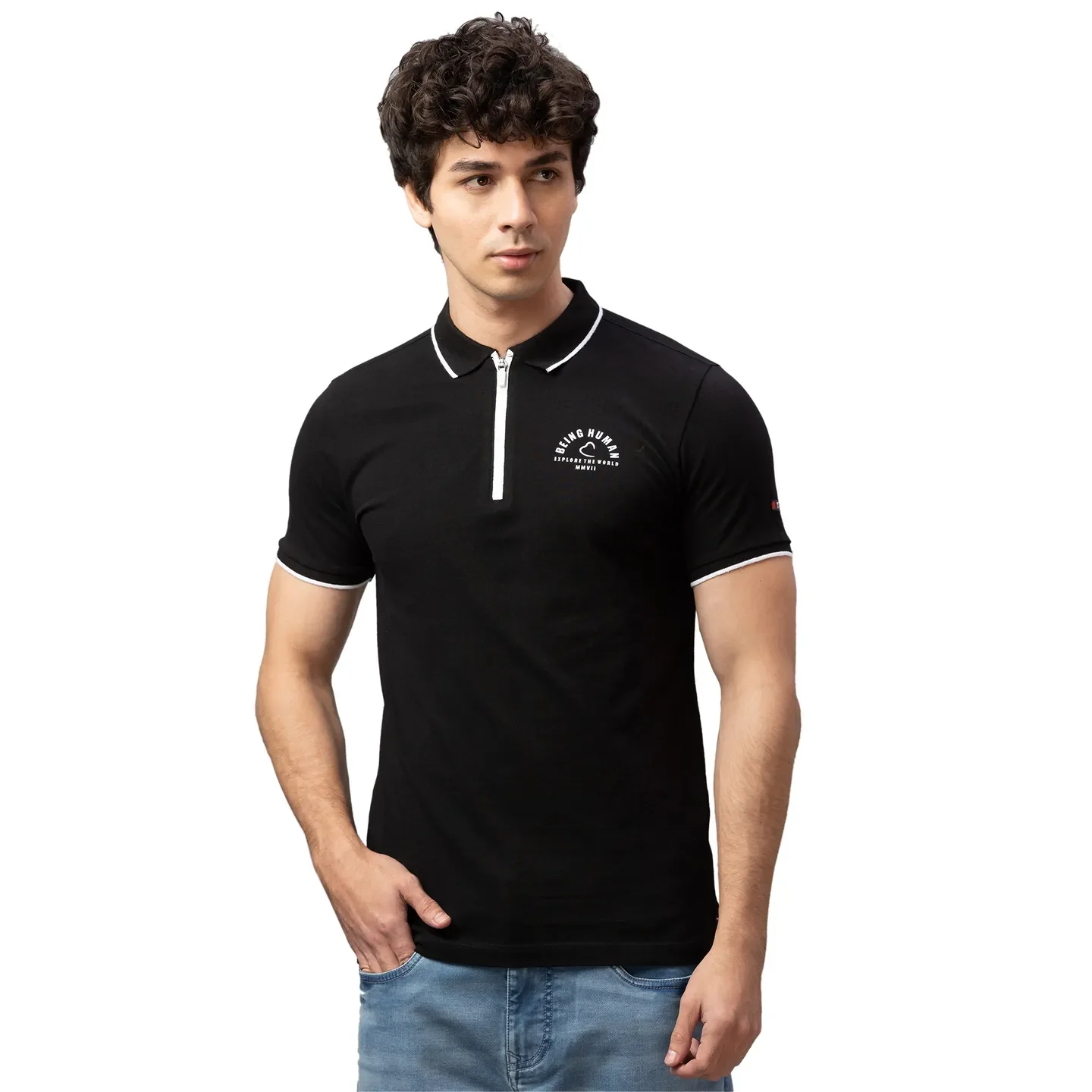 Black Regular Fit Men's Polo T-Shirt by Being Human Clothing