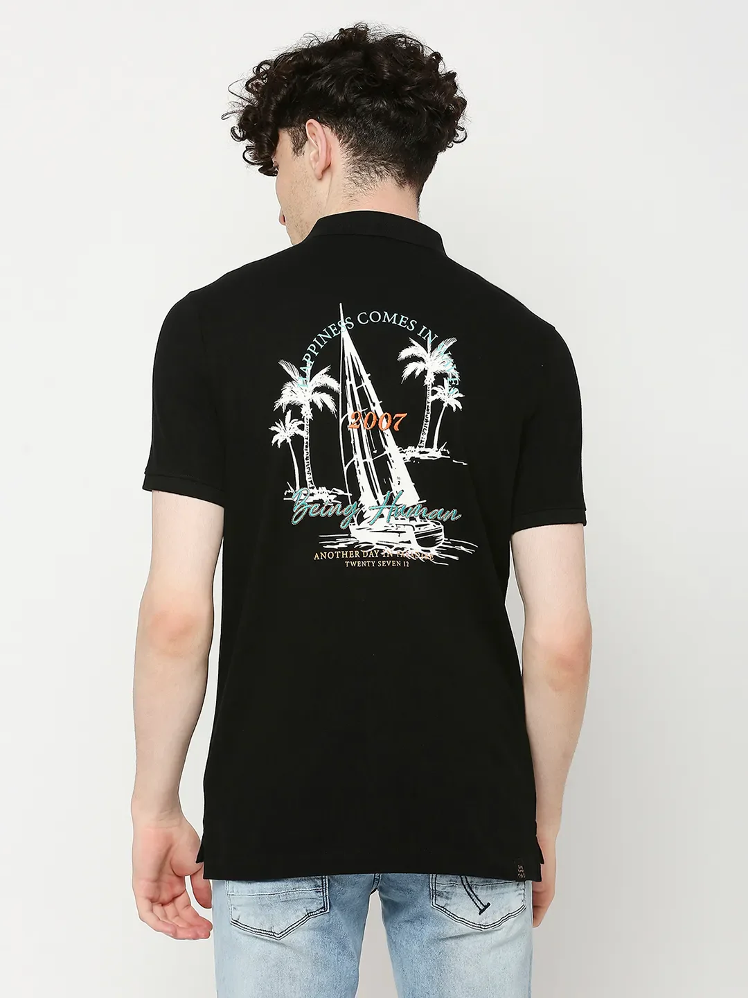 Black Regular Fit Men's Polo T-Shirt by Being Human Clothing - Image 4