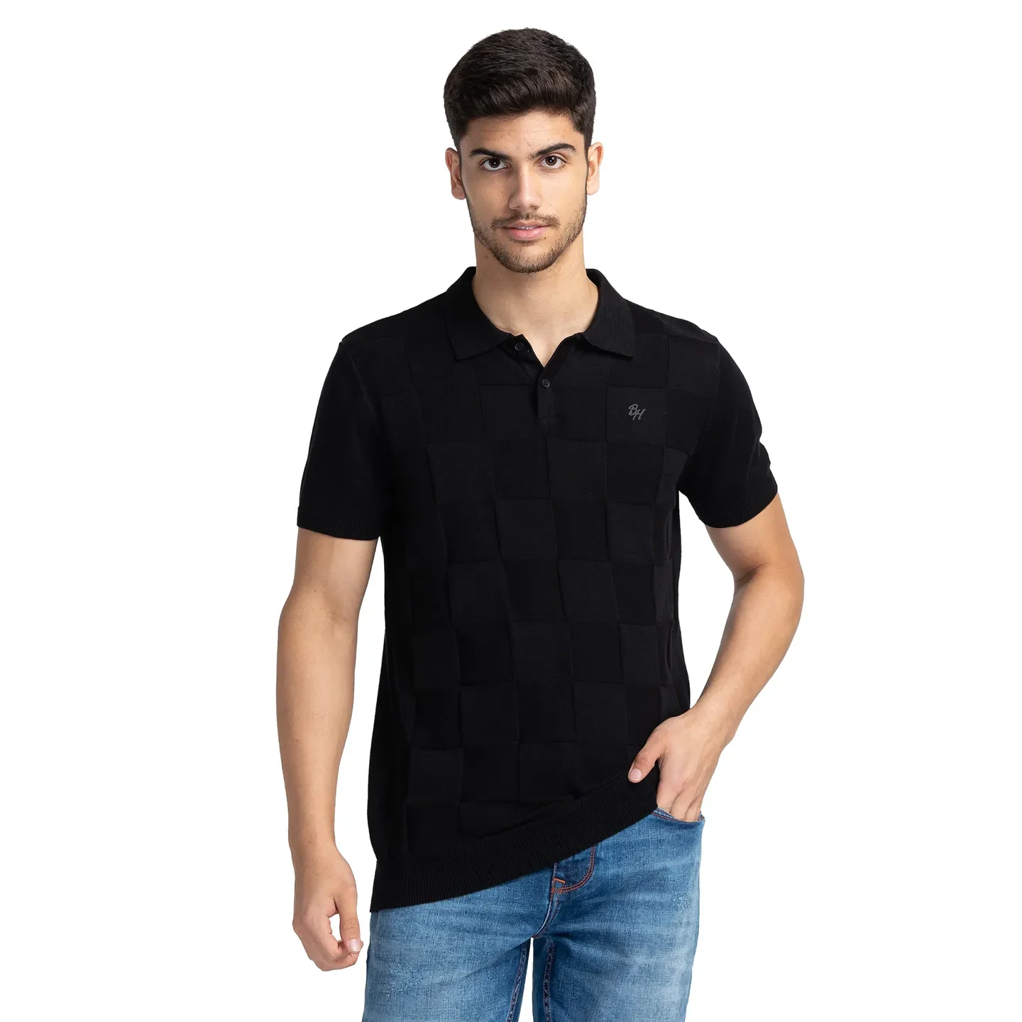 Black Regular Fit Men's Polo T-Shirt by Being Human Clothing