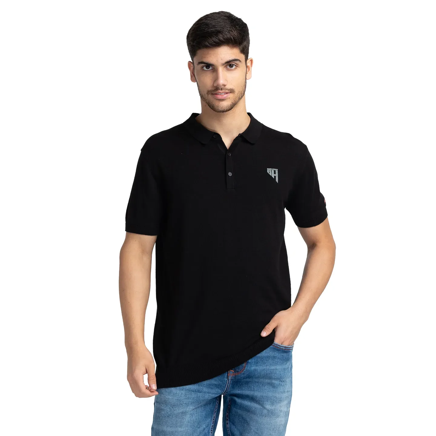 Black Regular Fit Men's Polo T-Shirt by Being Human Clothing