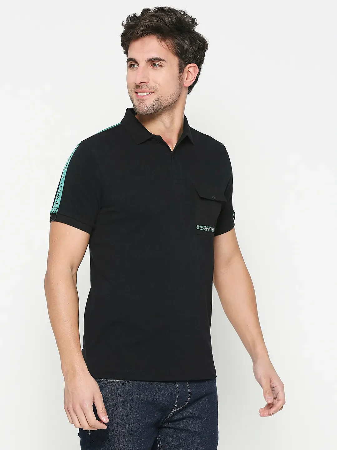 Black Regular Fit Men's Polo T-Shirt by Being Human Clothing - Image 3