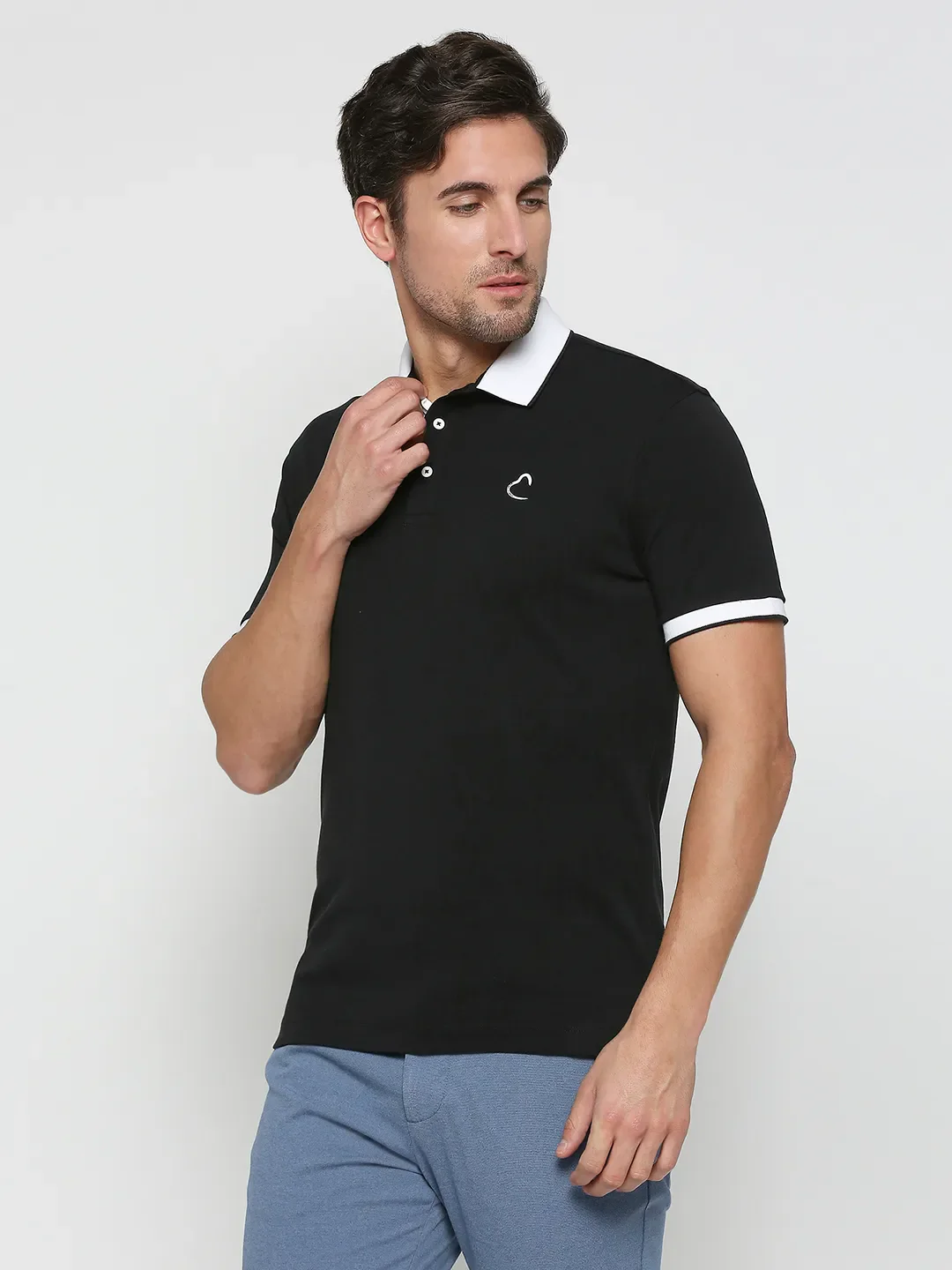 Black Regular Fit Men's Polo T-Shirt by Being Human Clothing - Image 2