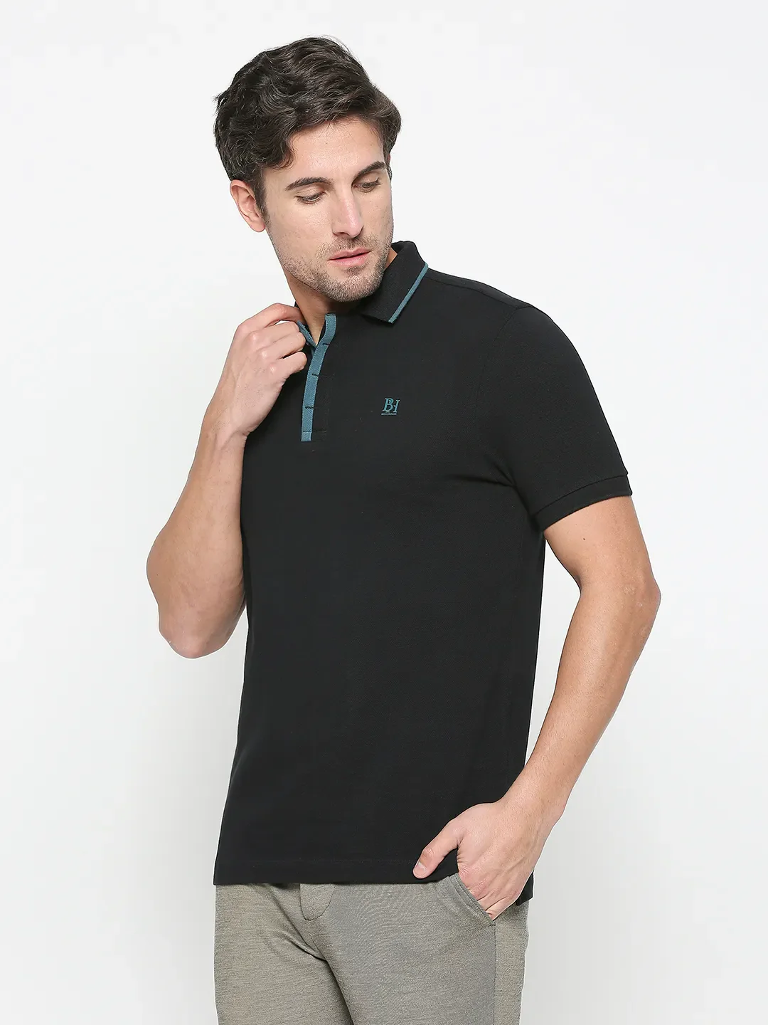 Black Regular Fit Men's Polo T-Shirt by Being Human Clothing - Image 2