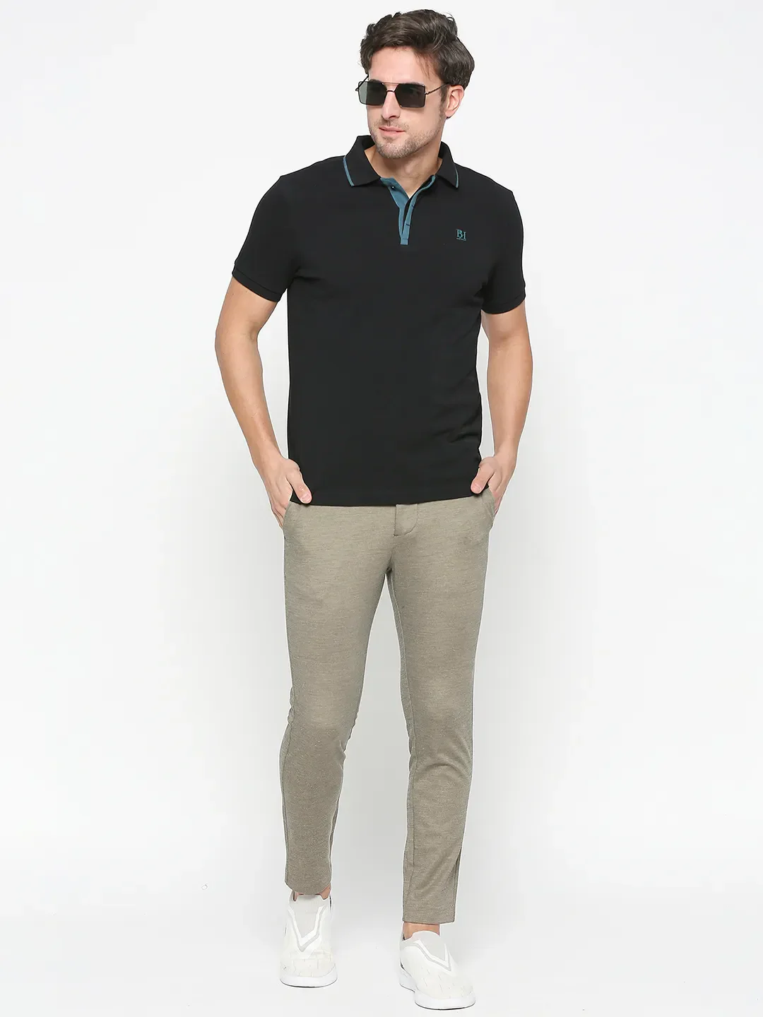 Black Regular Fit Men's Polo T-Shirt by Being Human Clothing - Image 6
