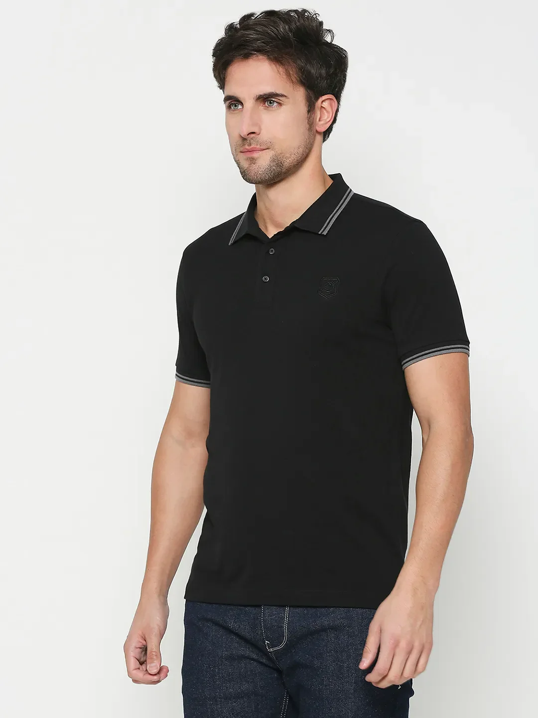 Black Regular Fit Men's Polo T-Shirt by Being Human Clothing - Image 2