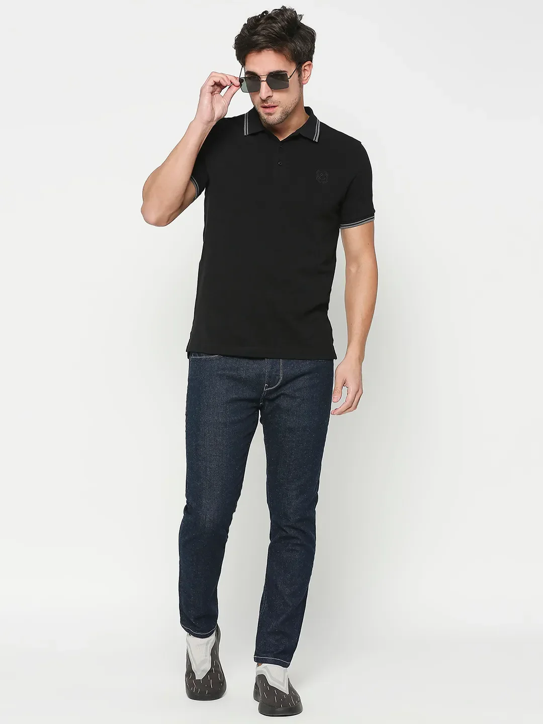 Black Regular Fit Men's Polo T-Shirt by Being Human Clothing - Image 6